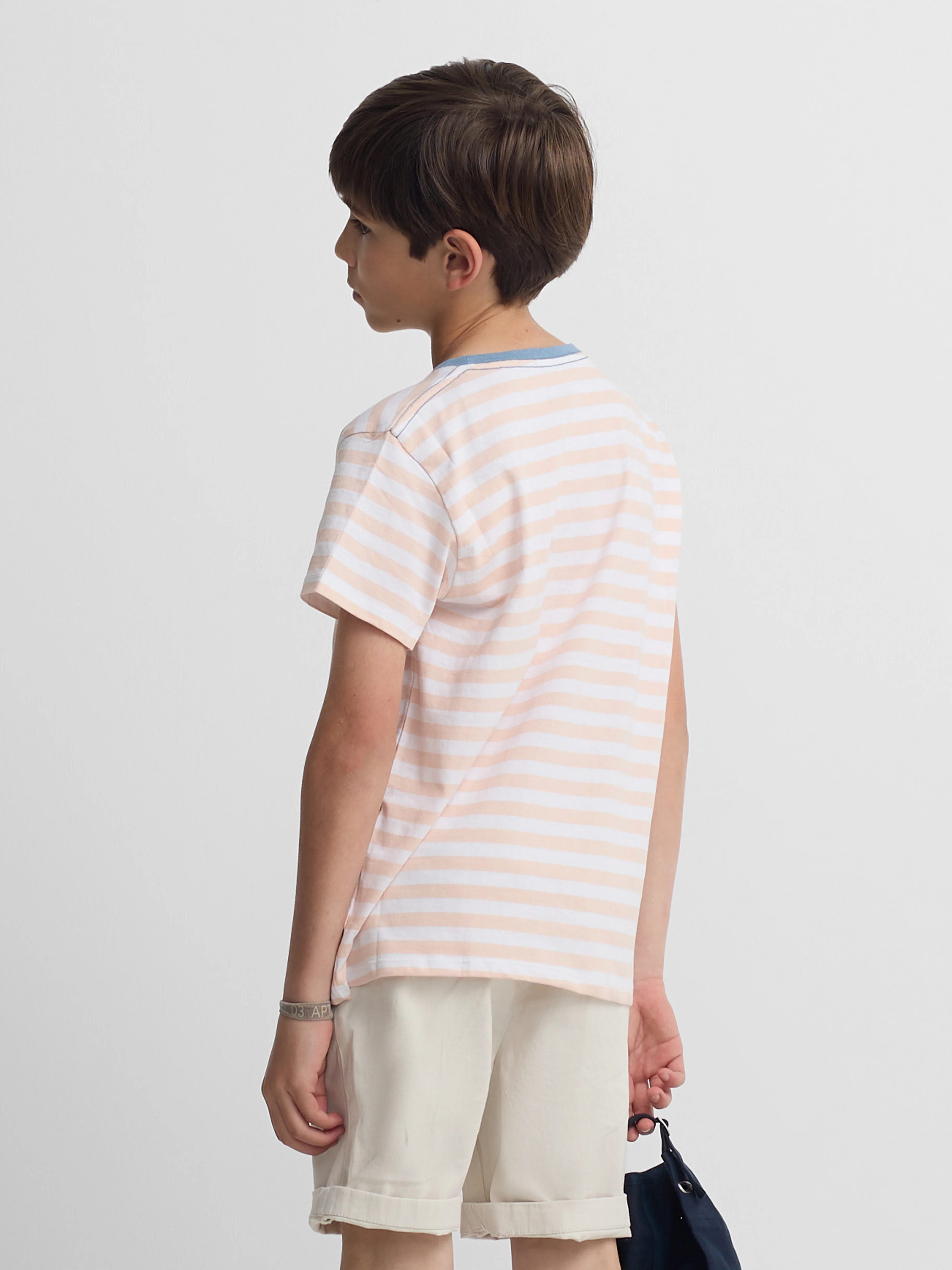 Camiseta kids ribete rayas finas coral - Image 5