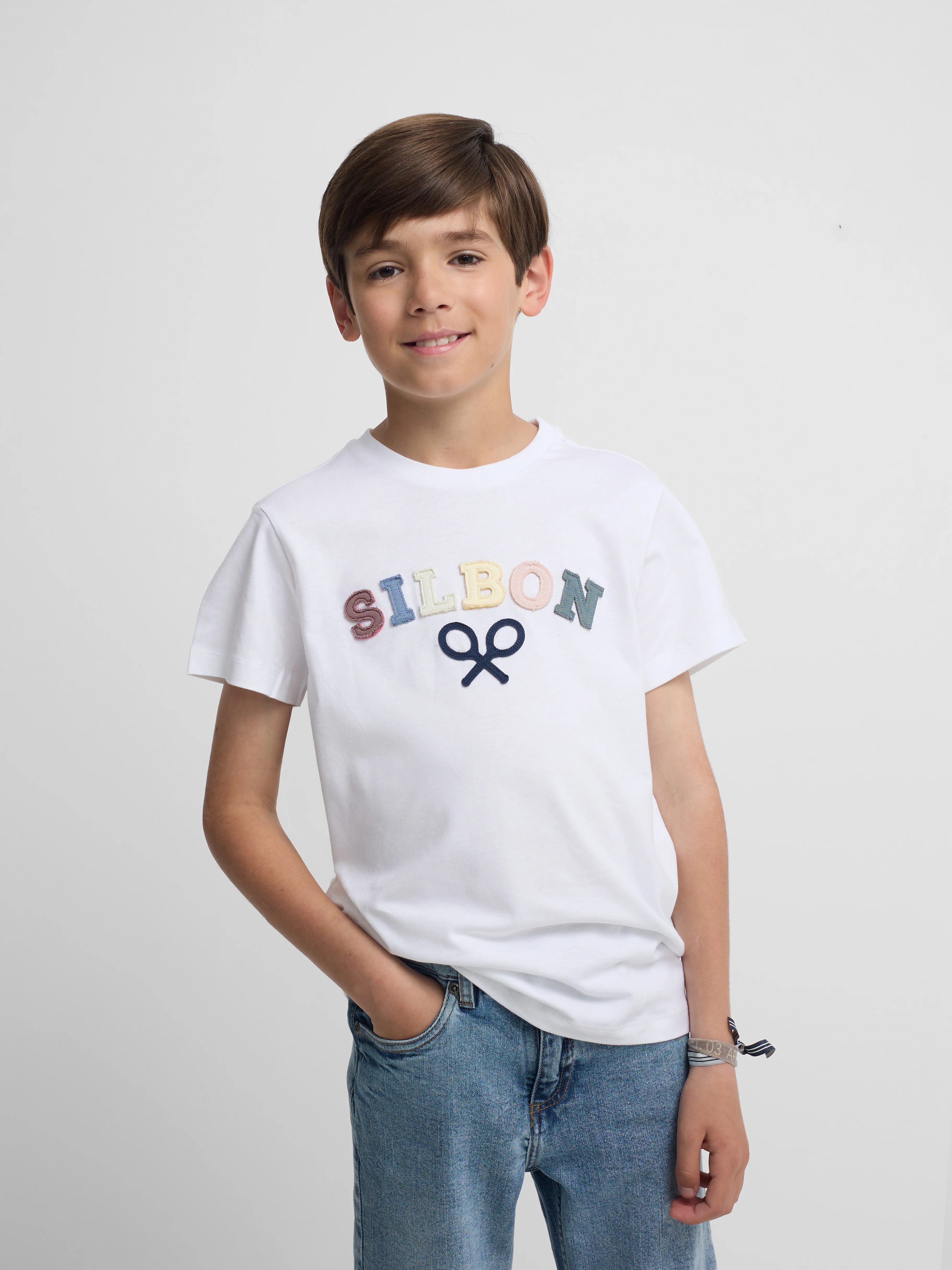 Camiseta kids Silbon raqueta media multicolor blanco - Image 3