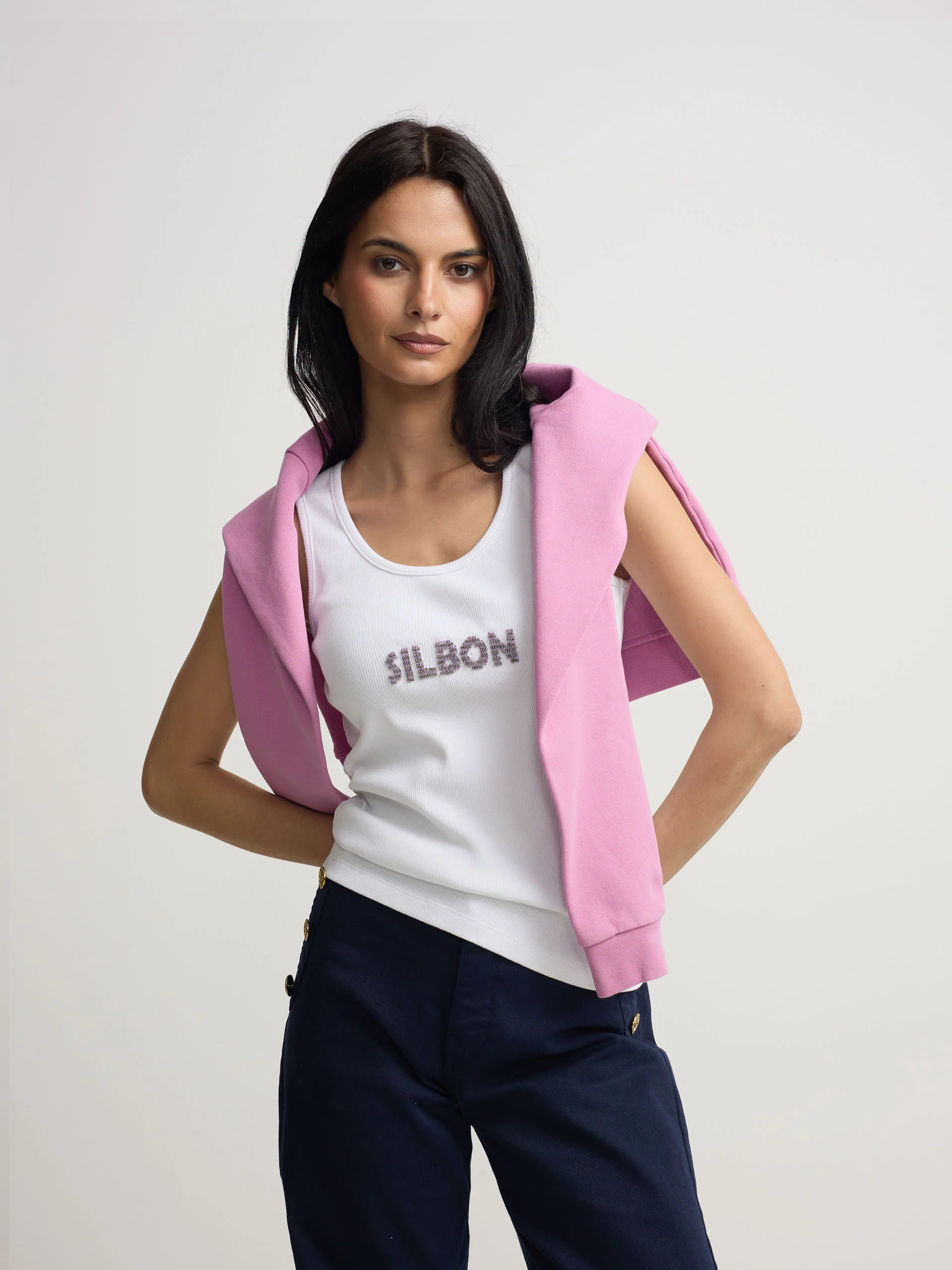 Camiseta woman tank silbon apliques blanca - Image 3