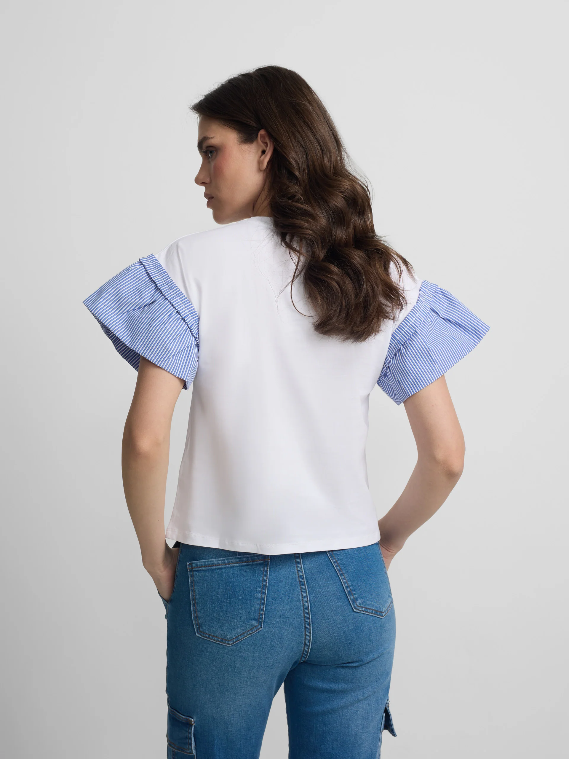 Camiseta woman volantes popelin rayas blanca - Image 4