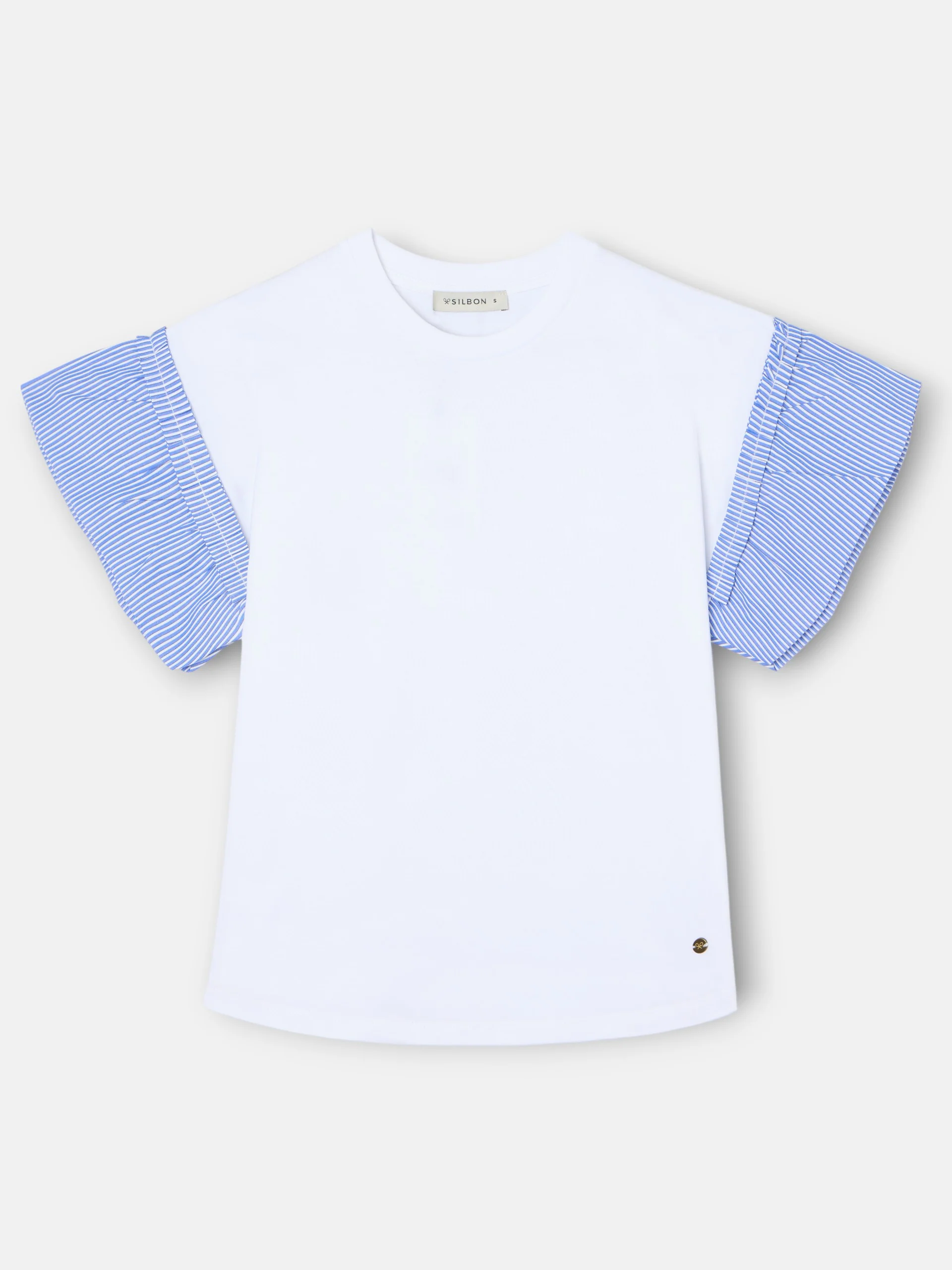 Camiseta woman volantes popelin rayas blanca - Image 5