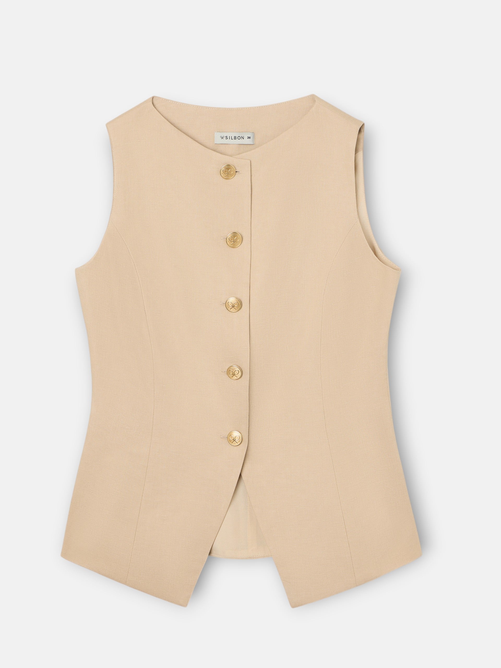 Chaleco botones lino beige - Image 7