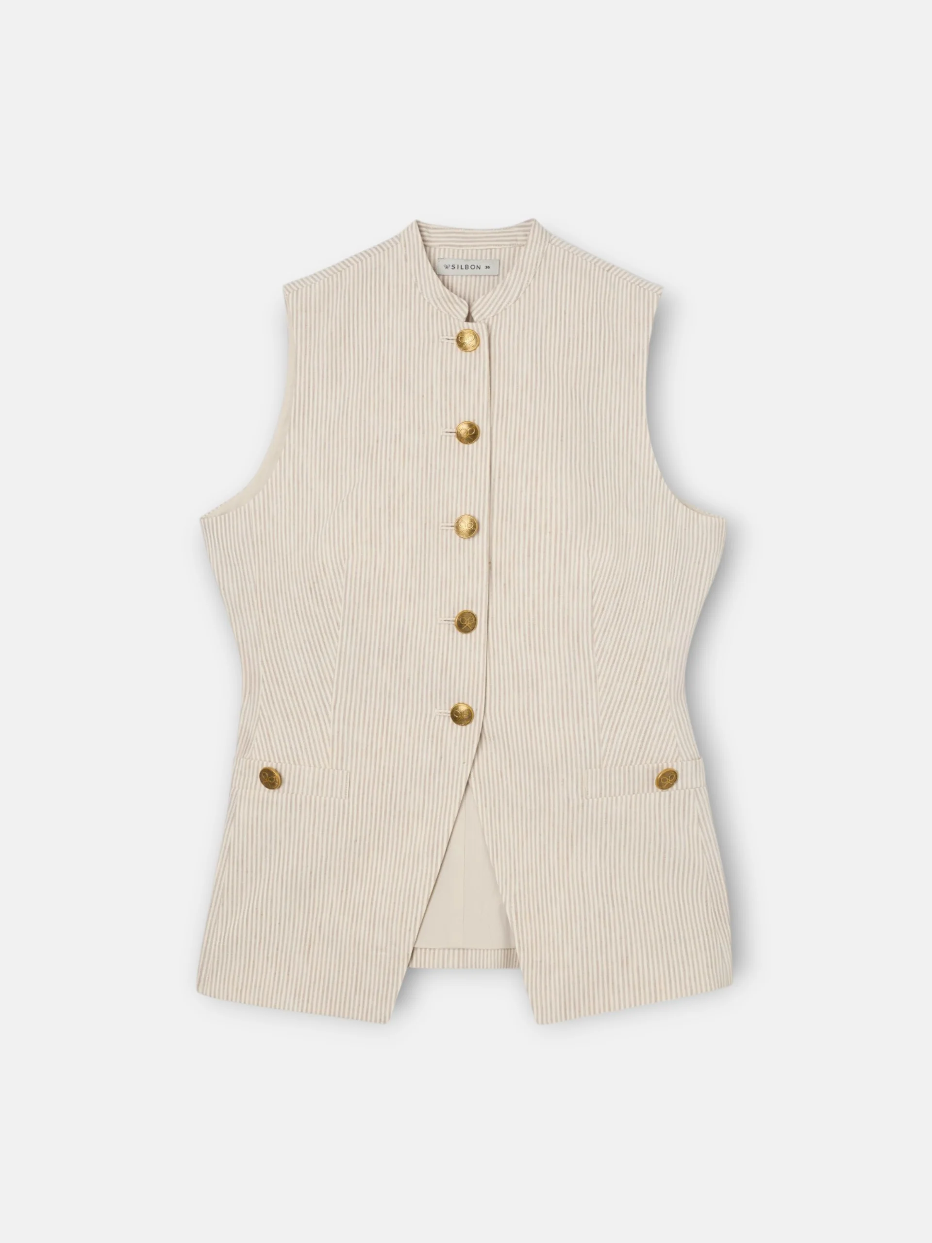 Chaleco botones rayas beige - Image 6