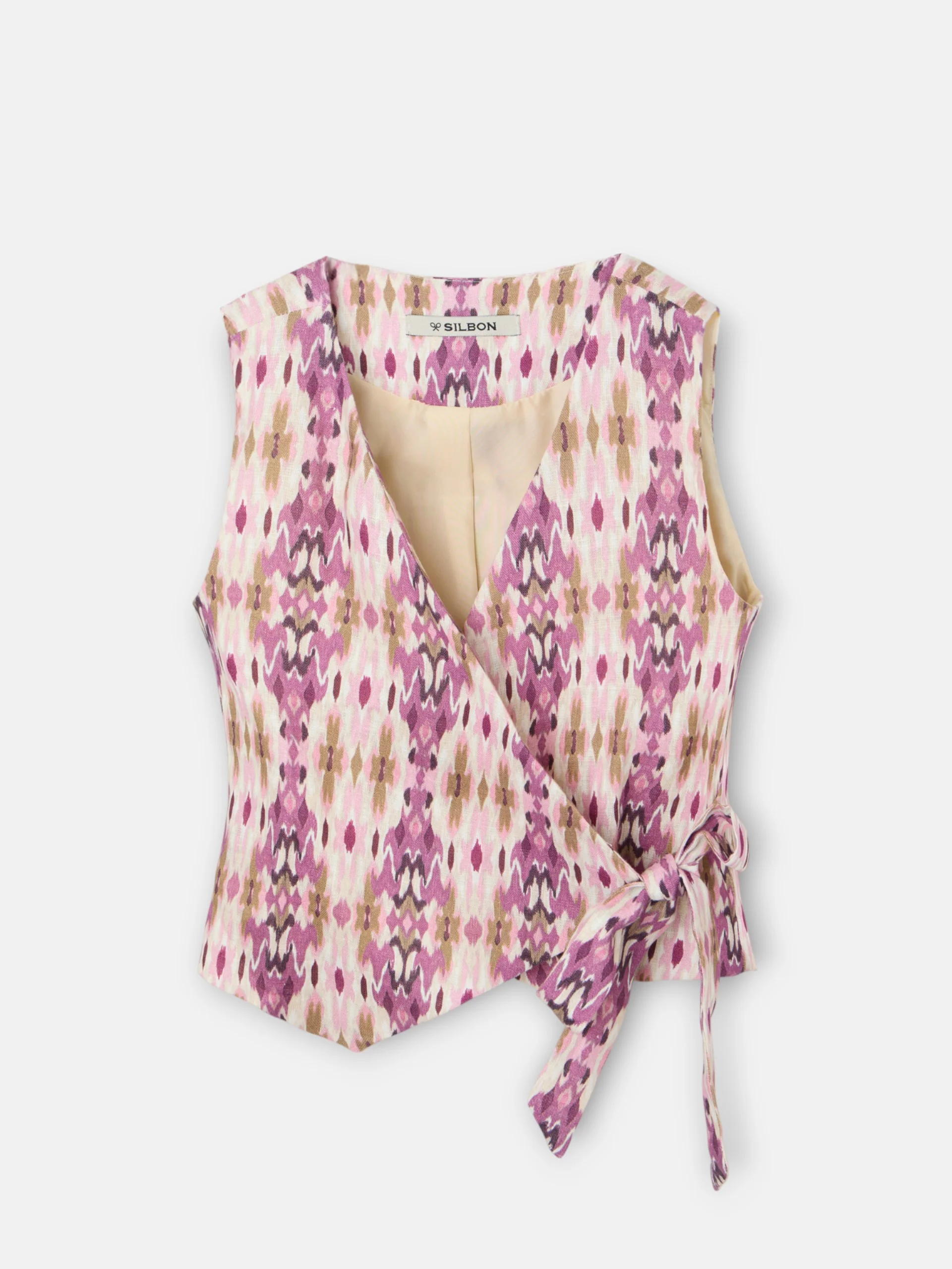 Chaleco girl lino estampado ikat rosas - Image 7