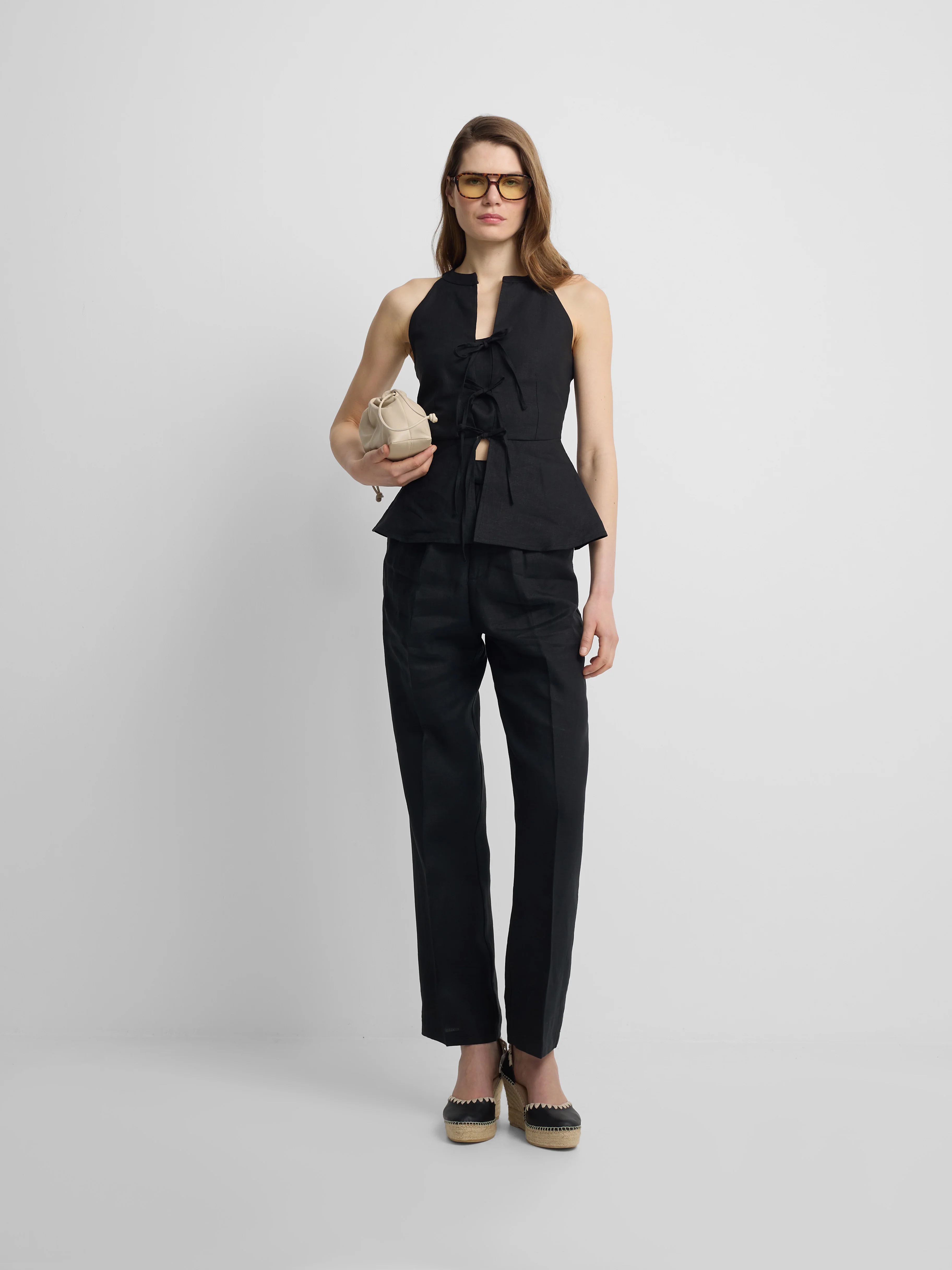 Chaleco lazos lino negro - Image 6