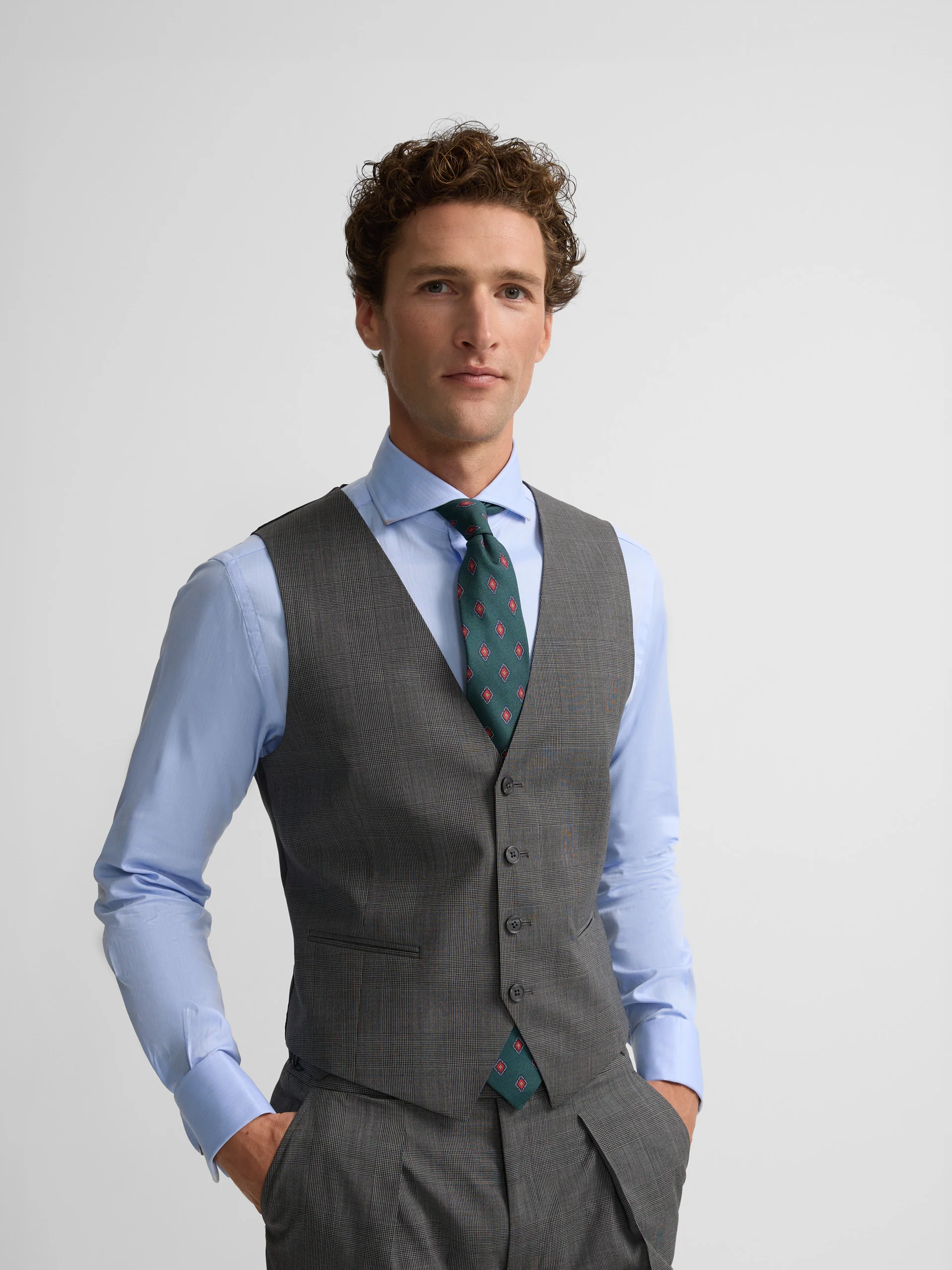 Chaleco recto traje principe de gales gris