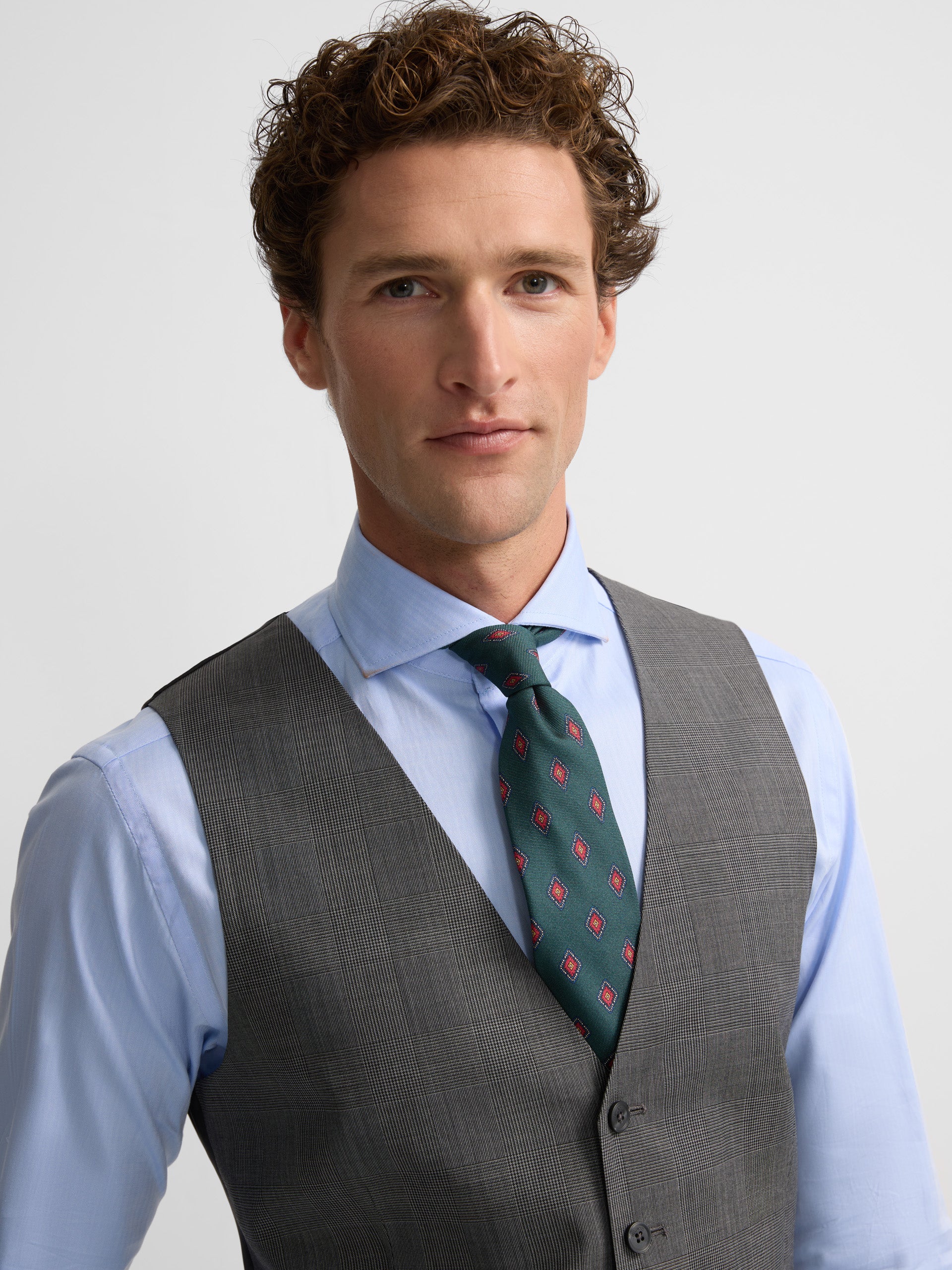 Chaleco recto traje principe de gales gris - Image 3