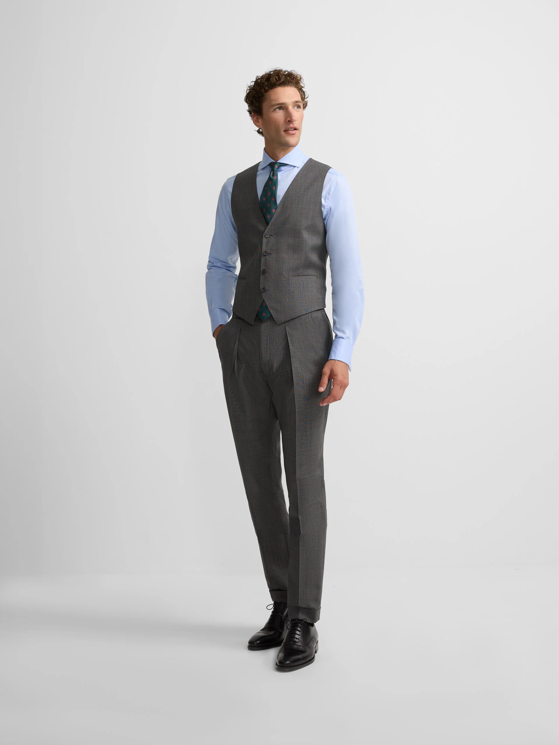 Chaleco recto traje principe de gales gris - Image 4