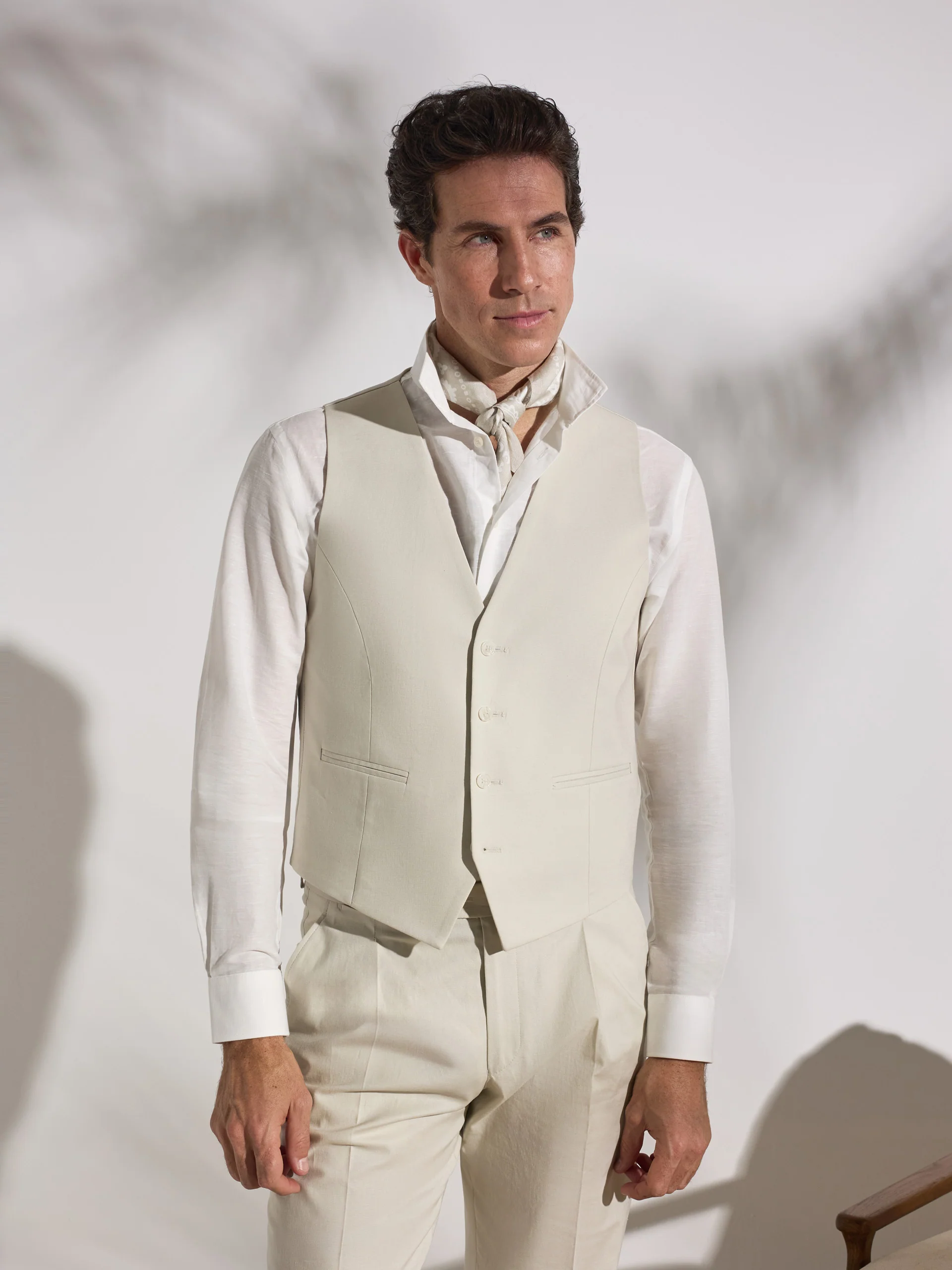 Chaleco traje unique lino piedra - Image 3