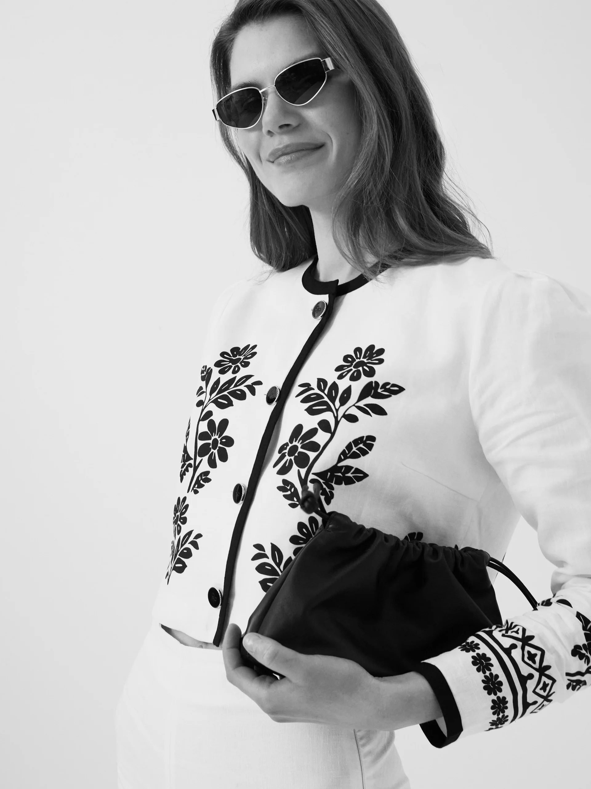 Chaqueta corta lino estampado blanca - Image 6