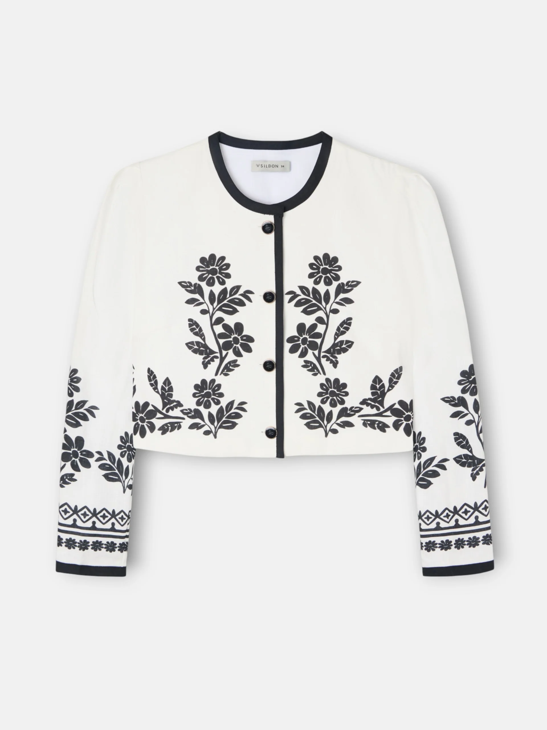 Chaqueta corta lino estampado blanca - Image 7
