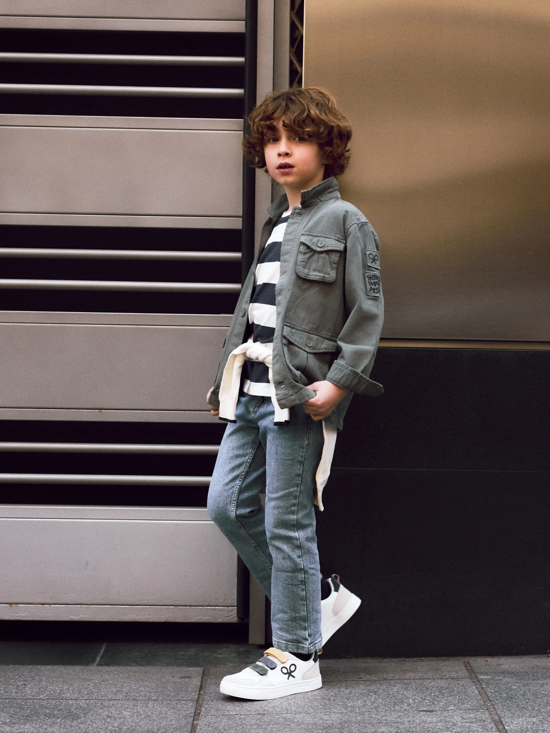 Chaqueta kids bolsillo parches verde