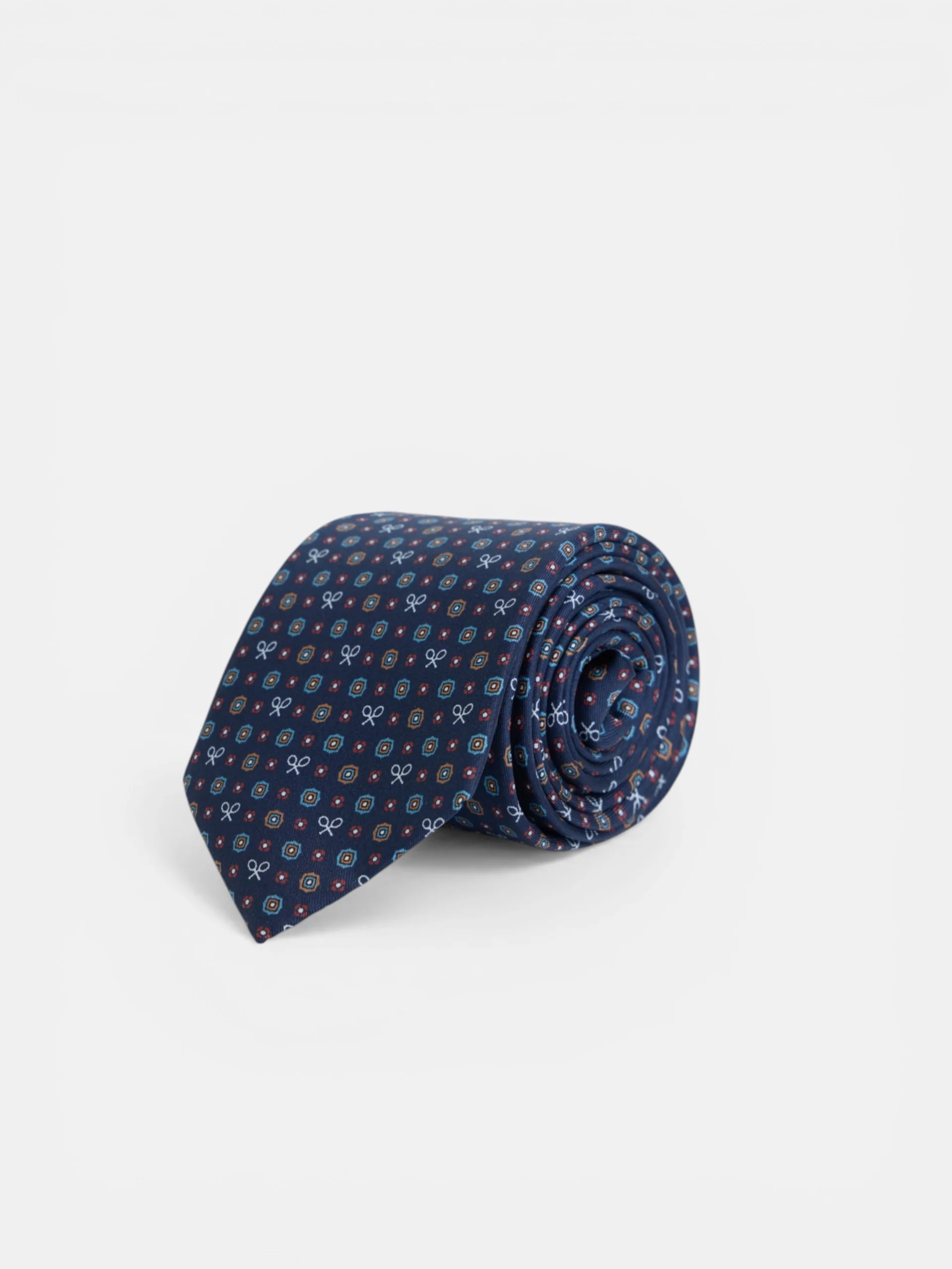 Corbata raquetas motivos geometricos azul marino