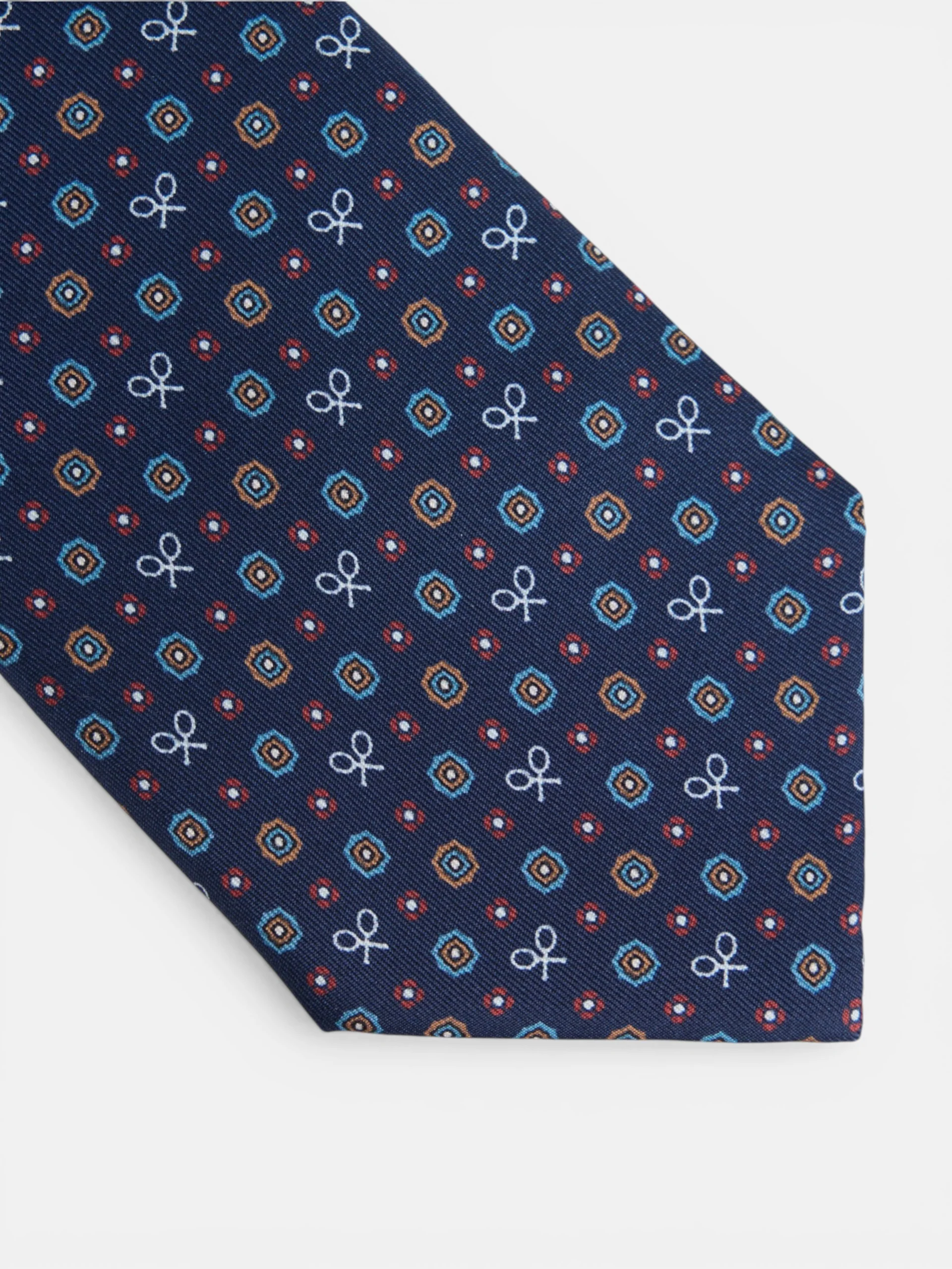 Corbata raquetas motivos geometricos azul marino - Image 3