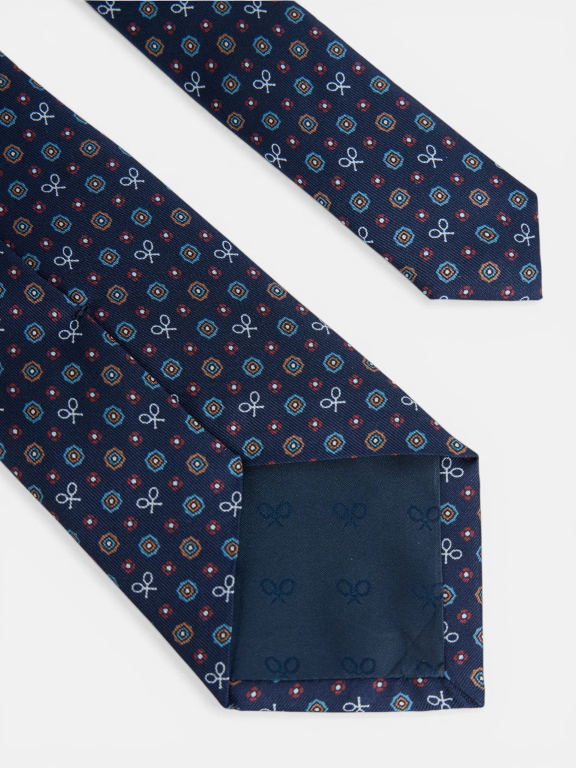 Corbata raquetas motivos geometricos azul marino - Image 4