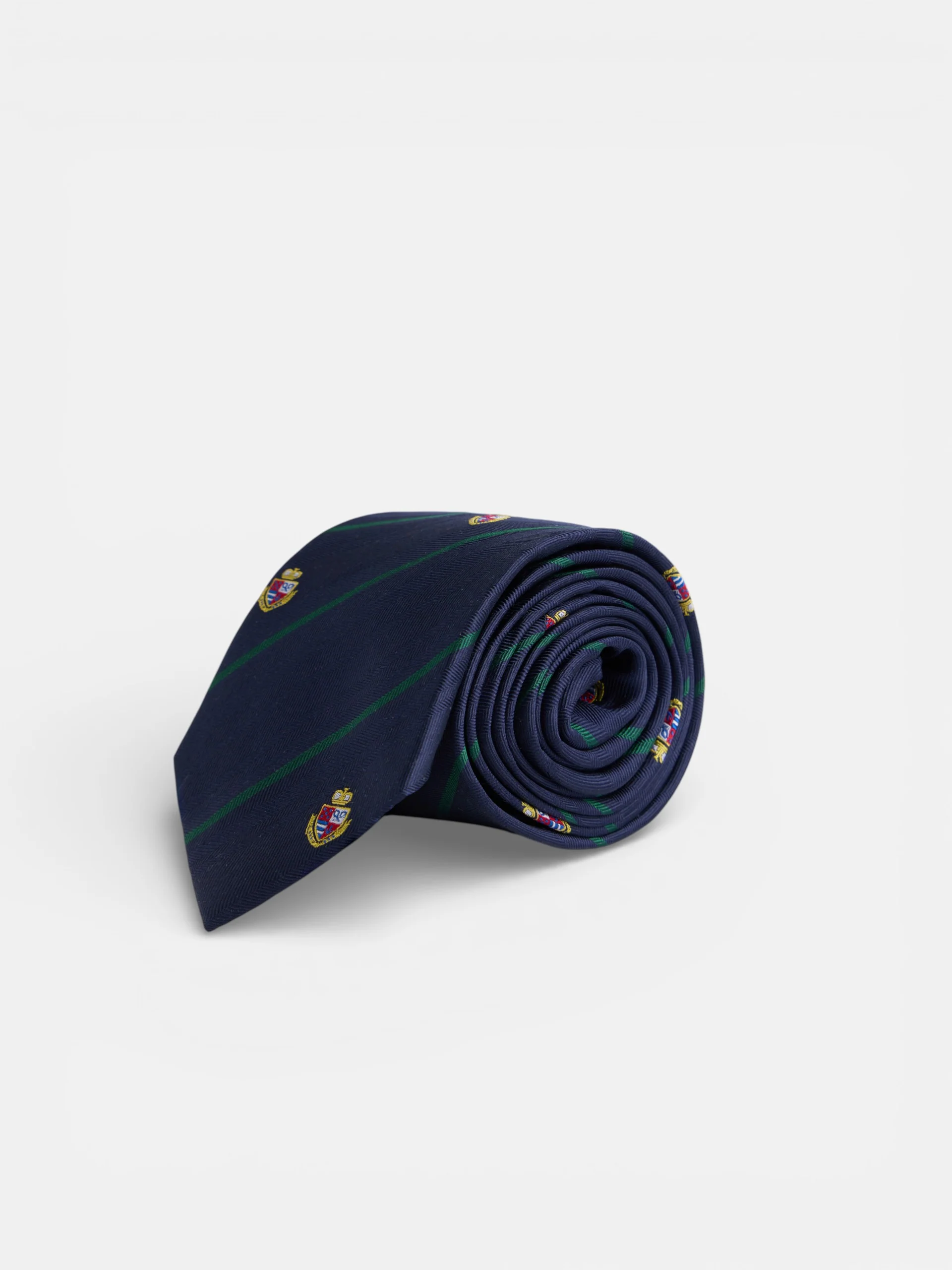 Corbata rayas escudos azul marino