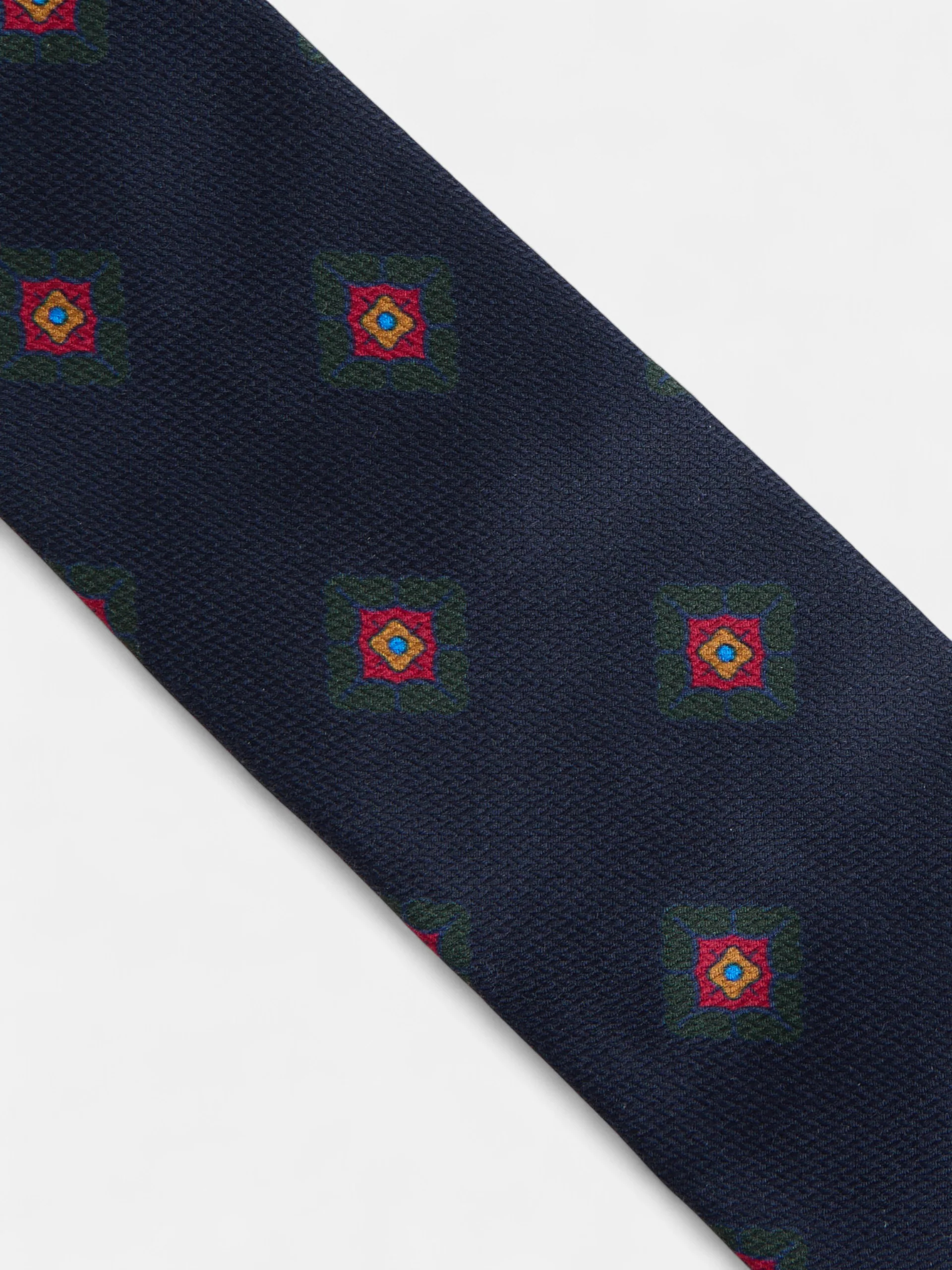 Corbata seda motivo geometrico azul marino - Image 2