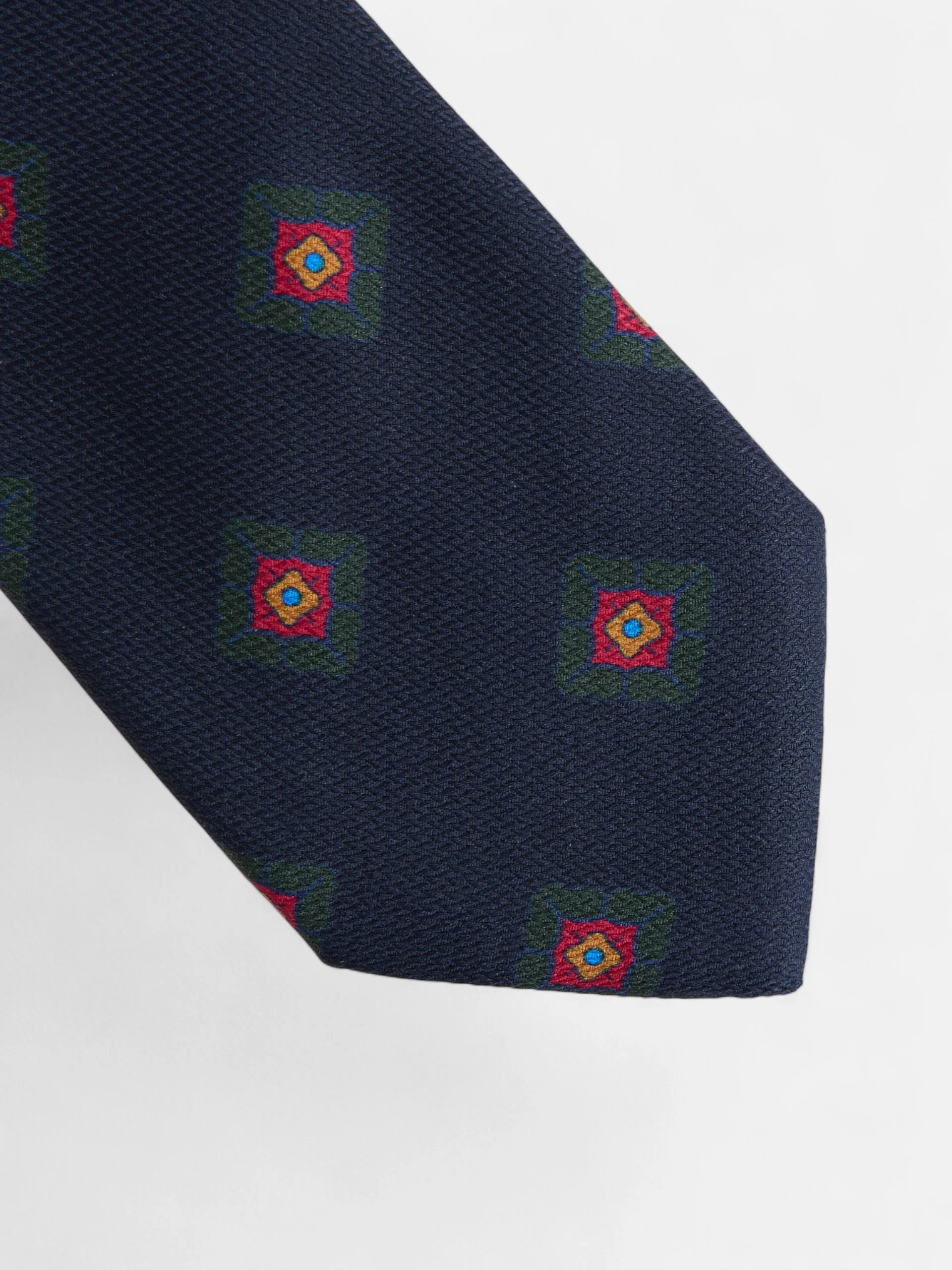 Corbata seda motivo geometrico azul marino - Image 4