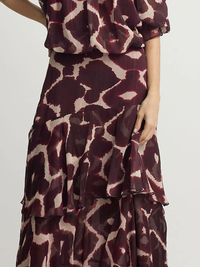 Falda larga volantes estampado marrones - Image 3