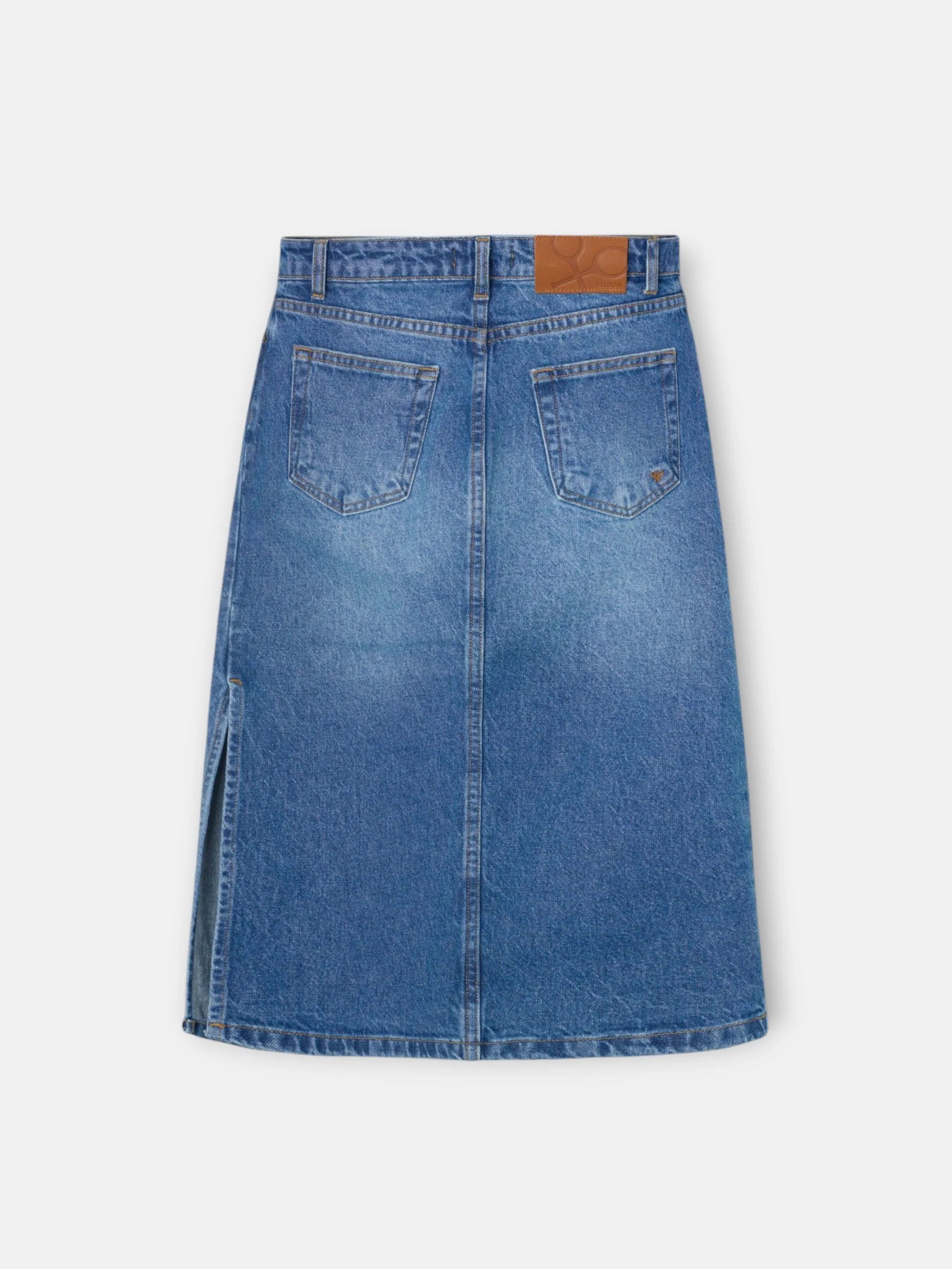 Falda midi recta abertura lateral denim - Image 3
