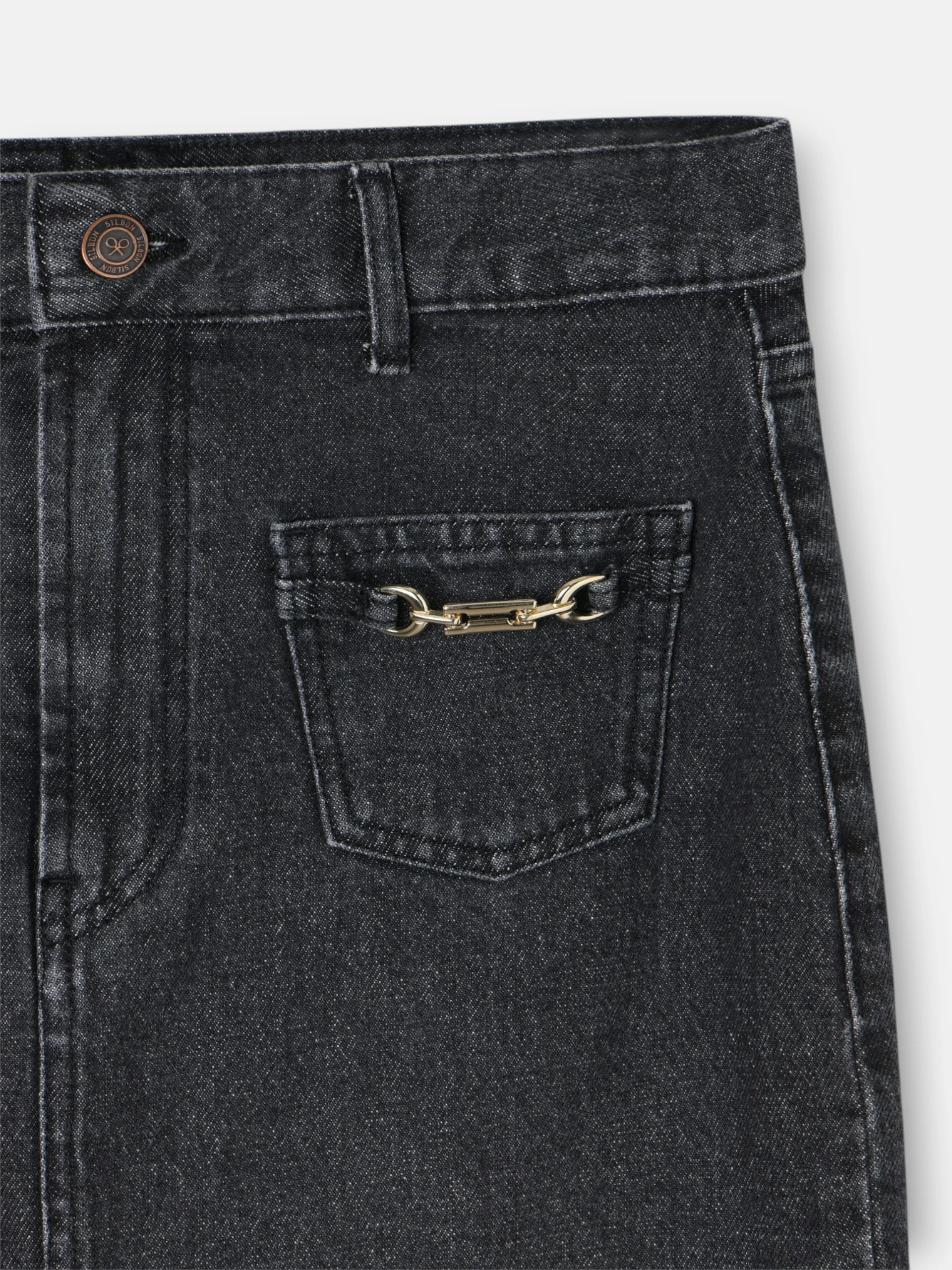 Falda midi recta hebilla denim gris - Image 2