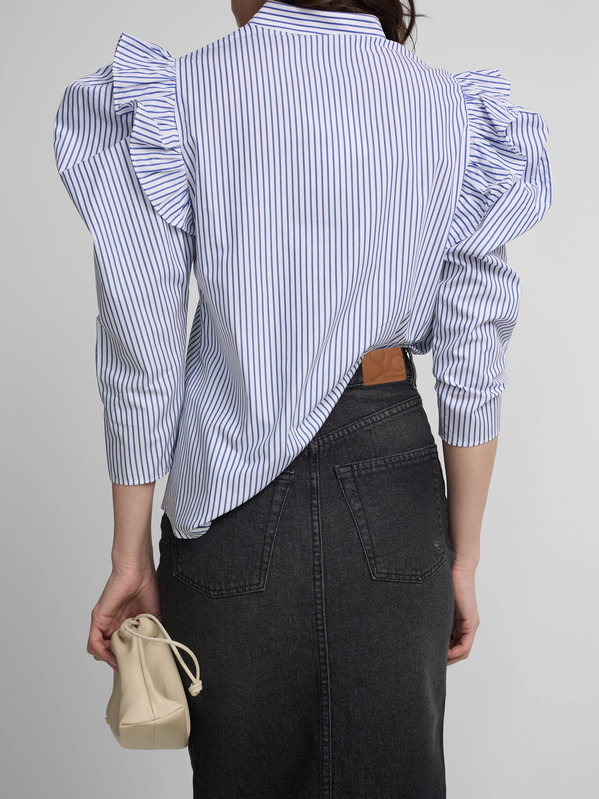 Falda midi recta hebilla denim gris - Image 5