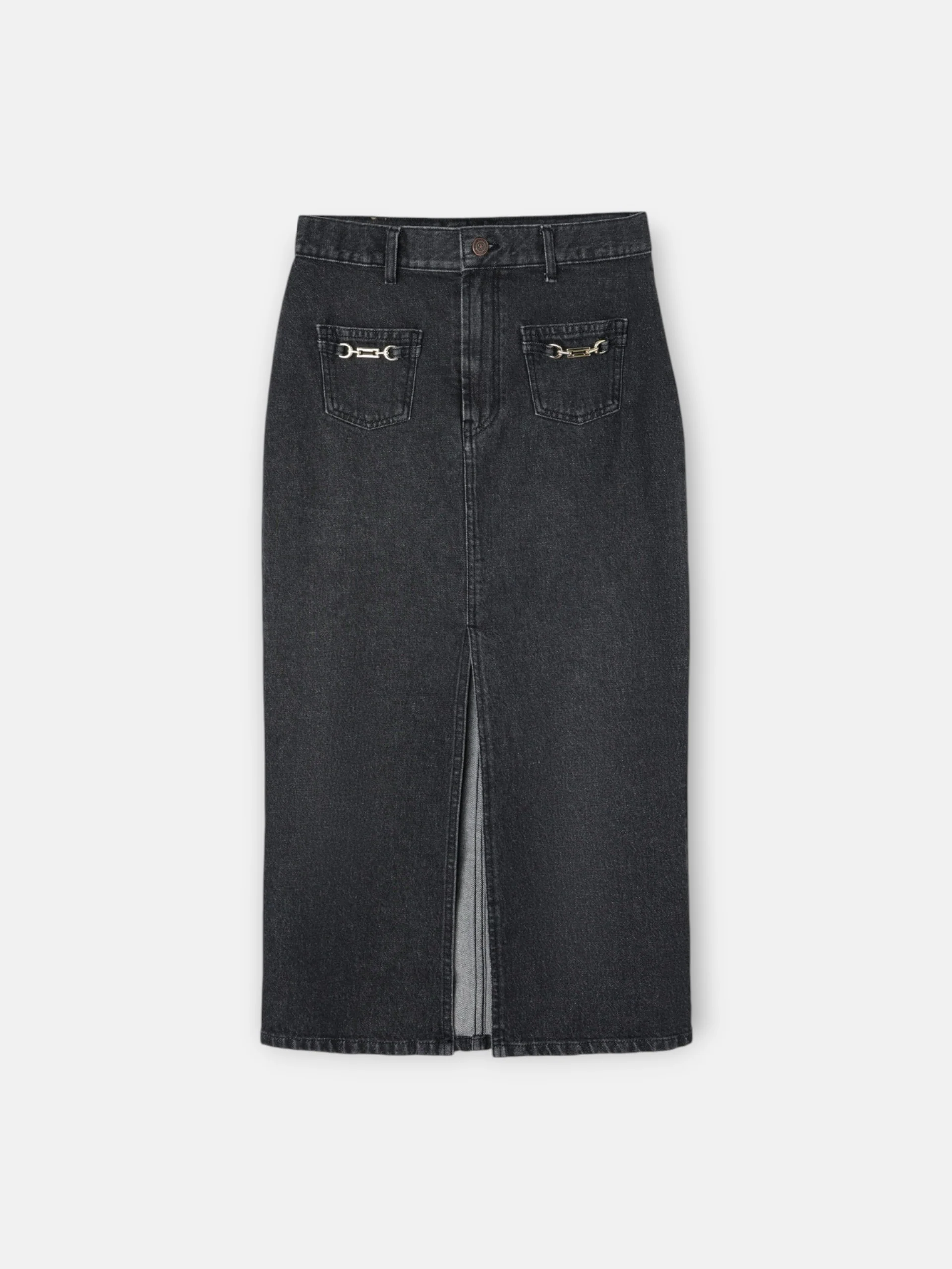 Falda midi recta hebilla denim gris - Image 6