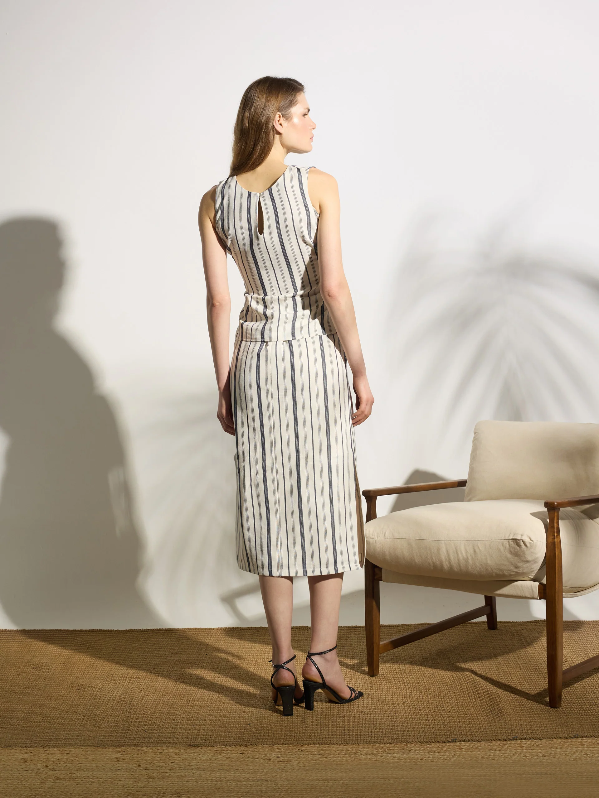 Falda midi unique rayas azul y beige - Image 8