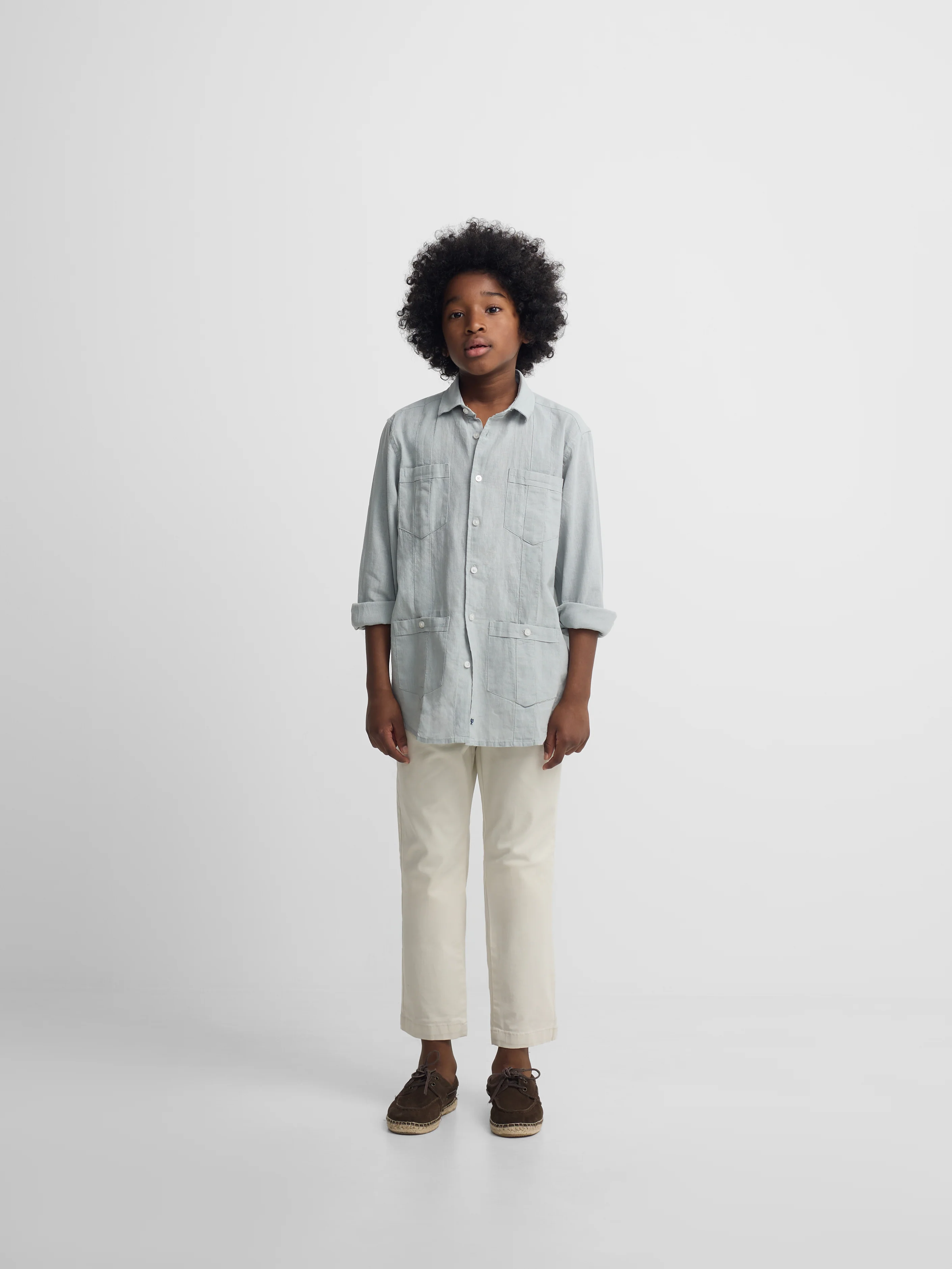 Guayabera sport kids lino verde claro - Image 5