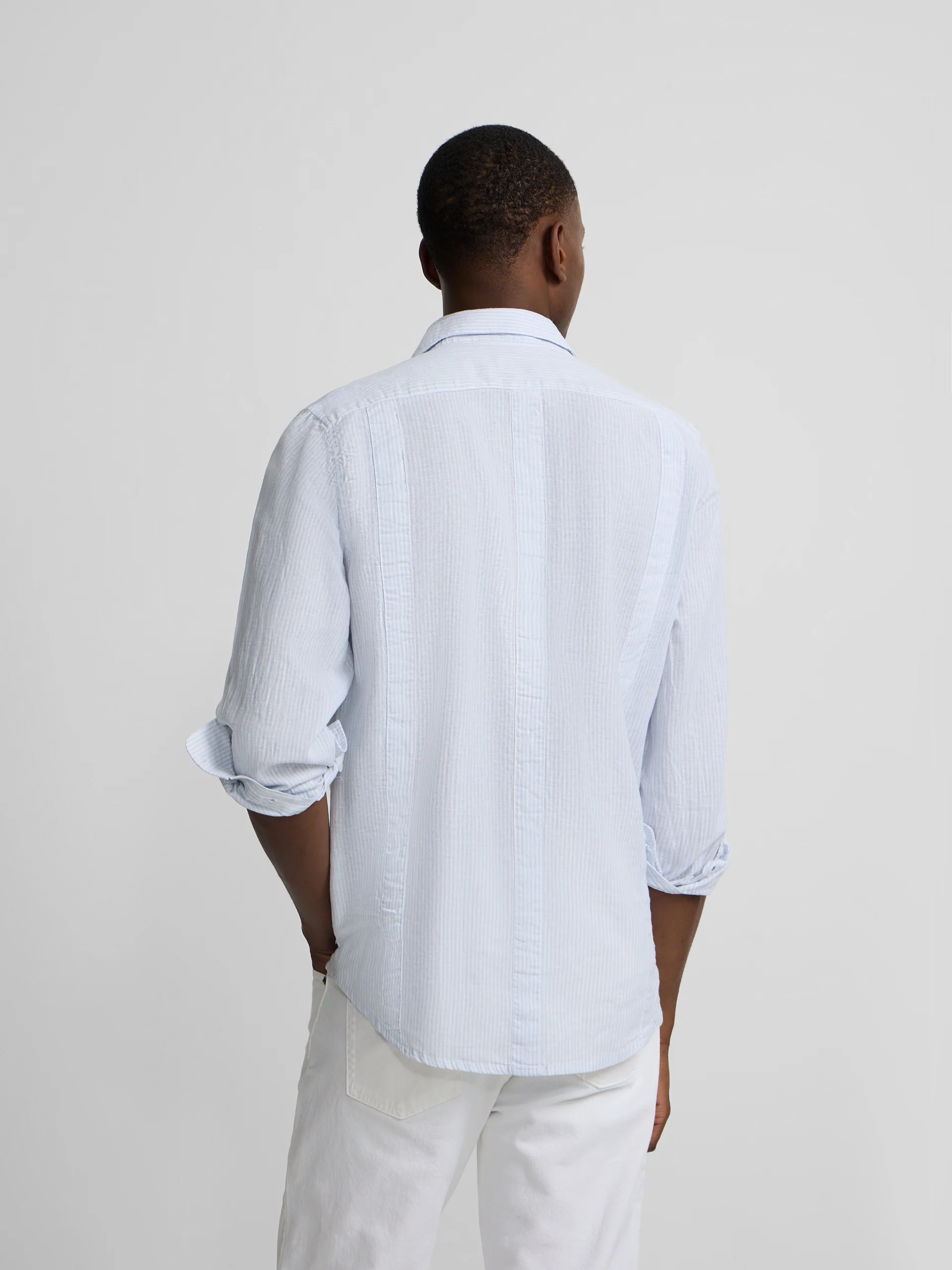 Guayabera sport lino rayas celeste - Image 4