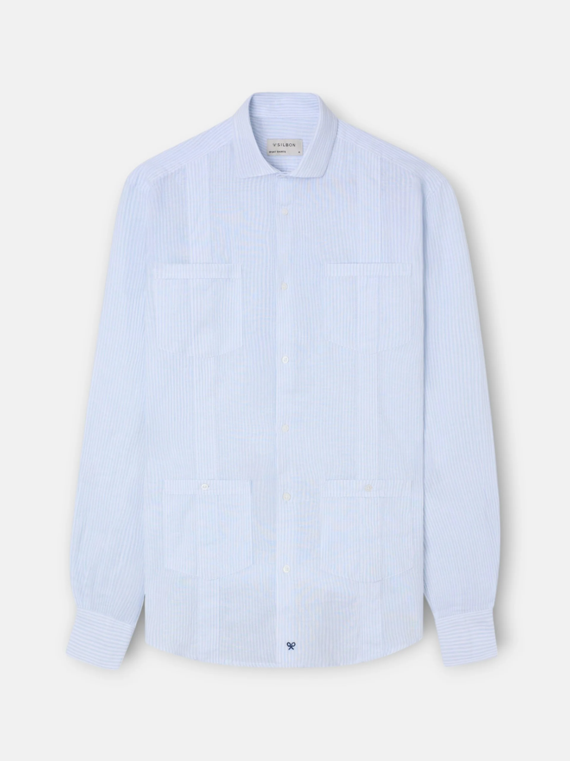 Guayabera sport lino rayas celeste - Image 5