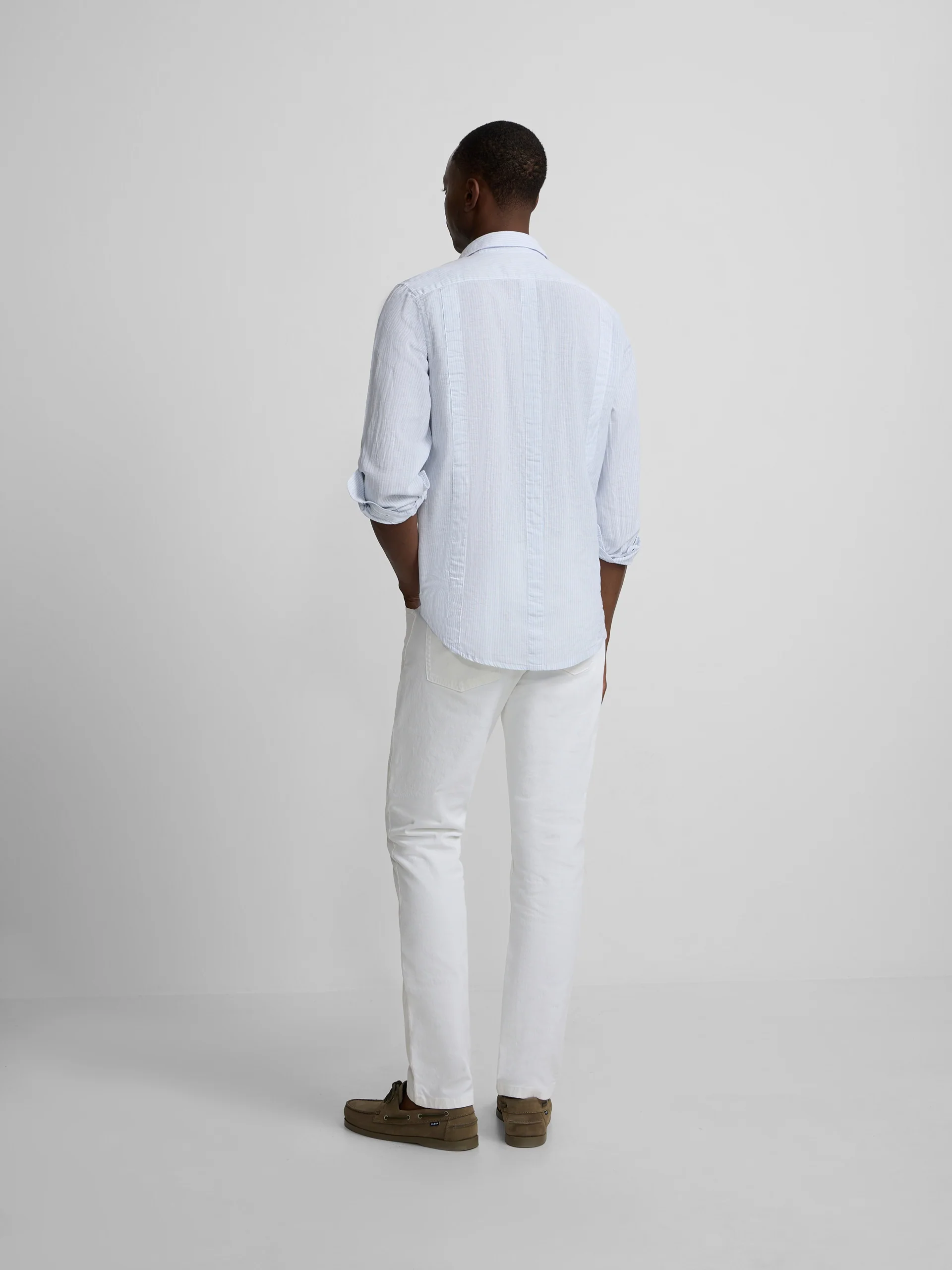 Guayabera sport lino rayas celeste - Image 6