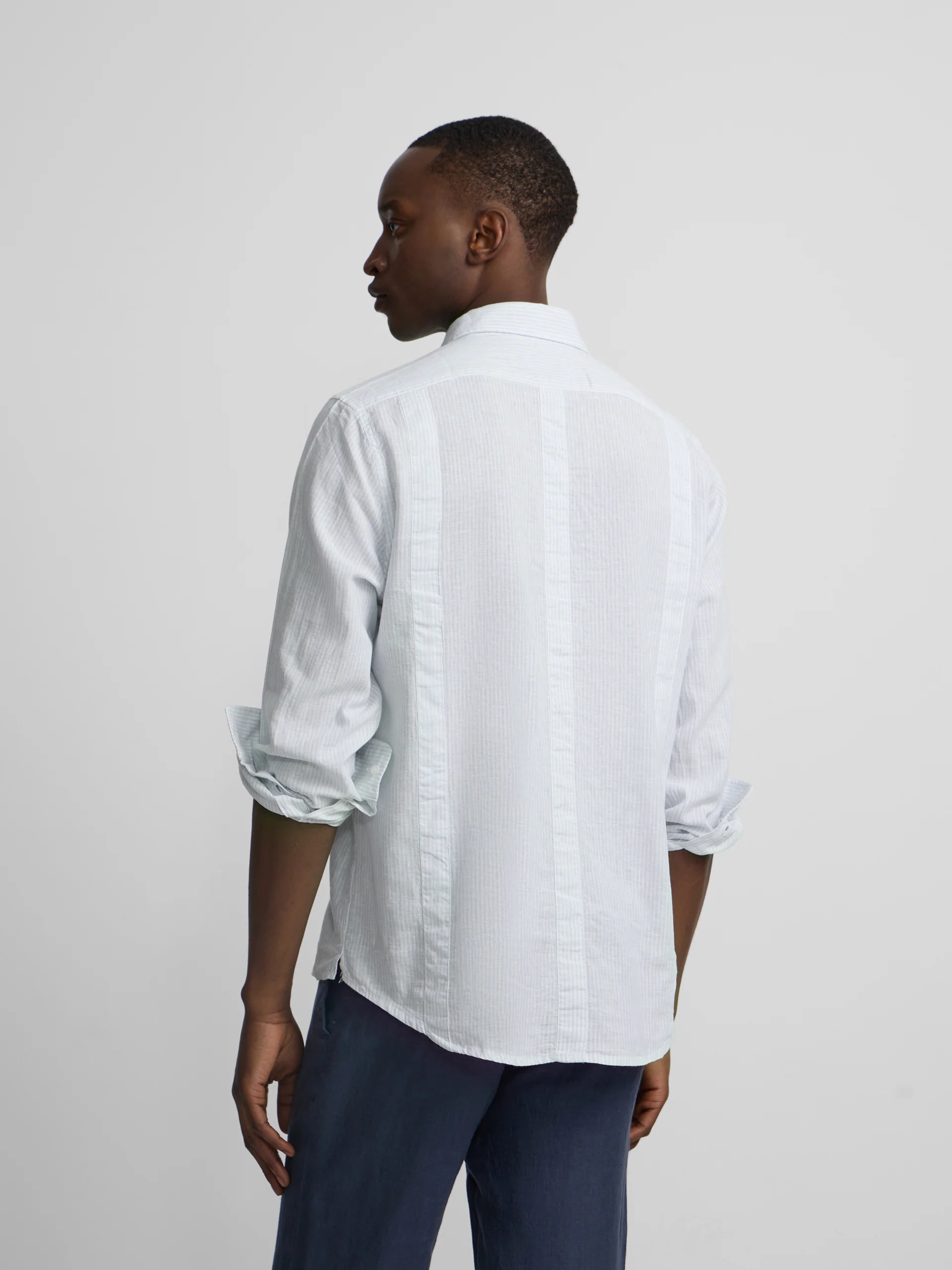 Guayabera sport lino rayas verdes - Image 4
