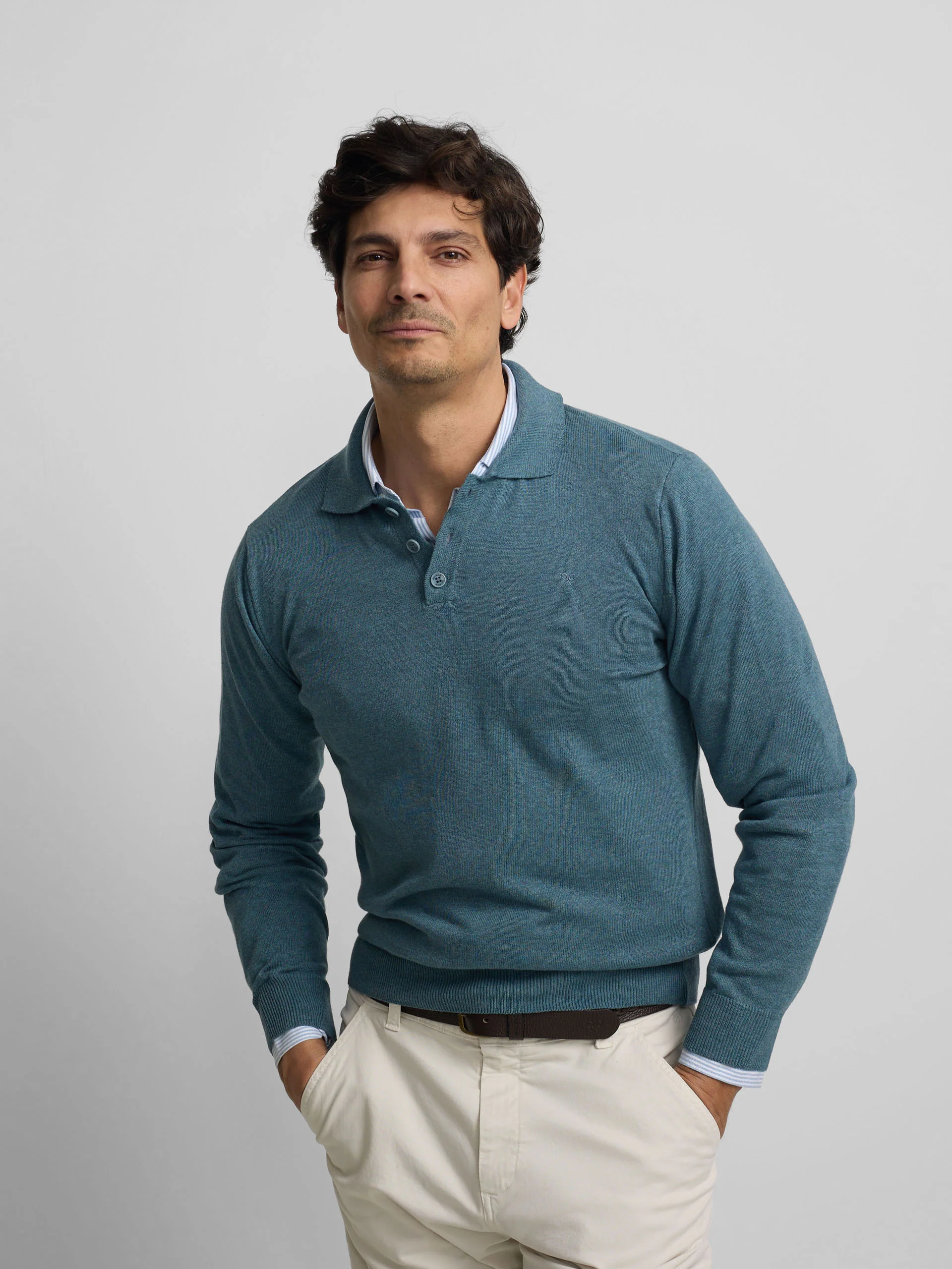 Jersey cuello polo azul petroleo - Image 3