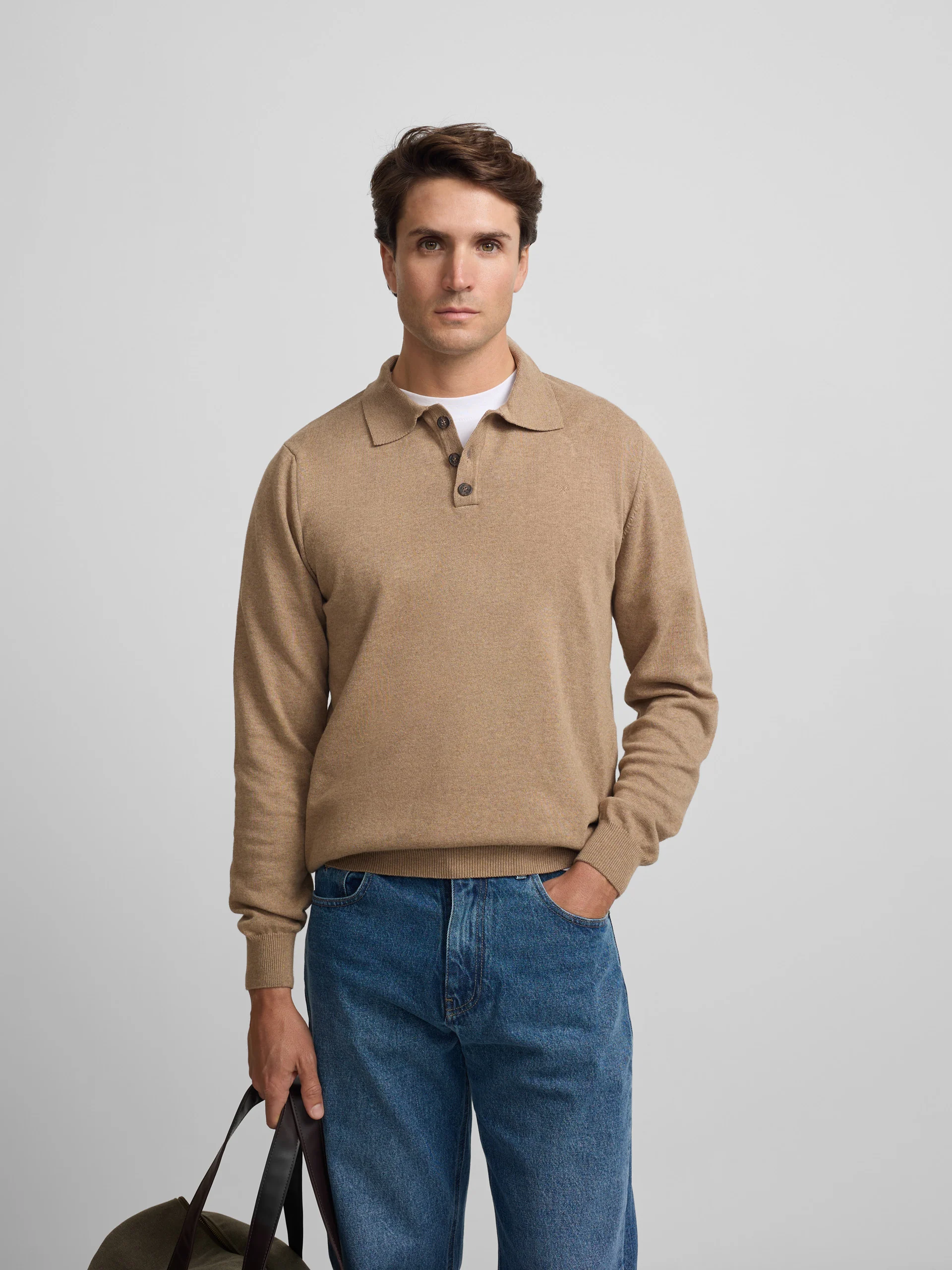 Jersey cuello polo beige claro