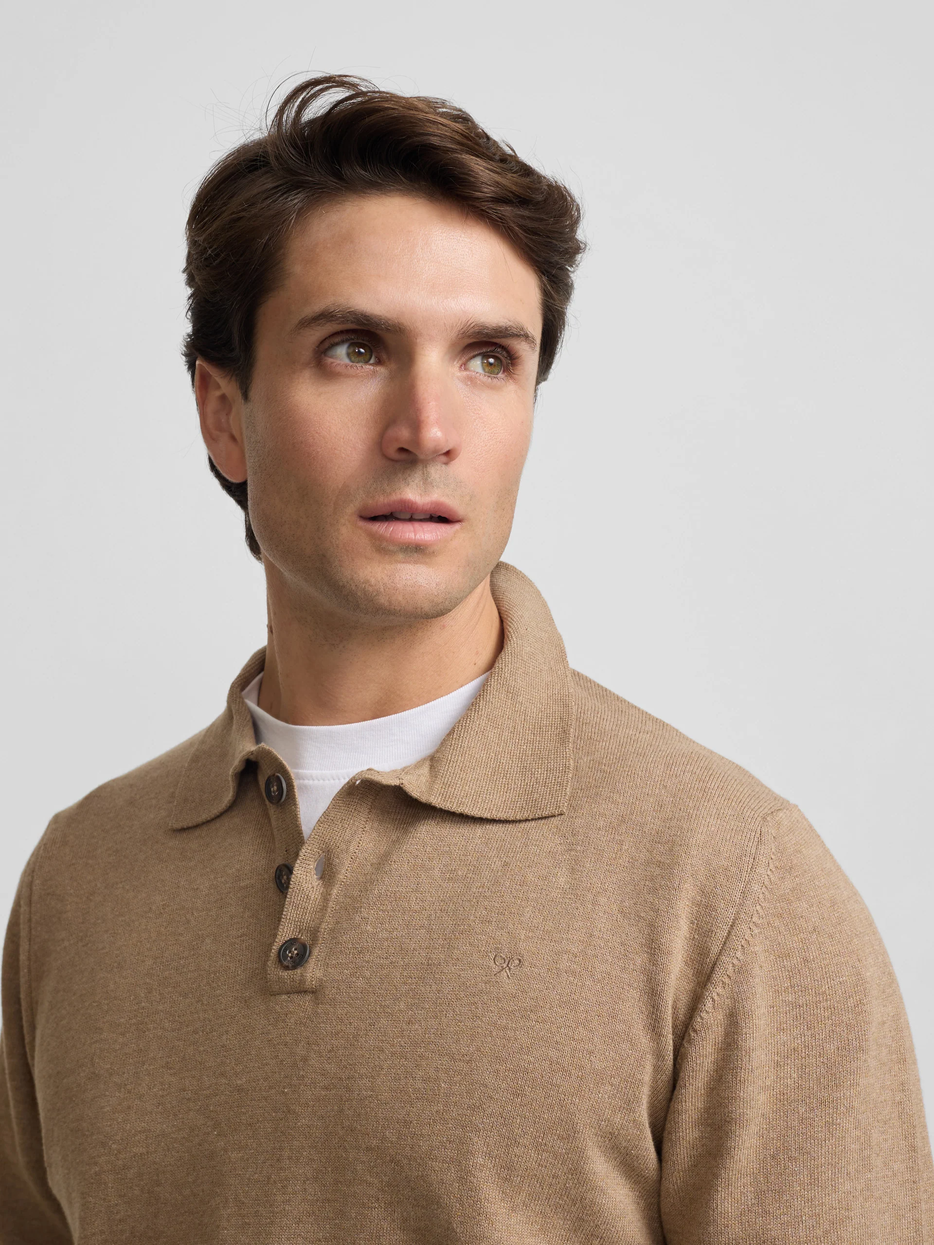 Jersey cuello polo beige claro - Image 2