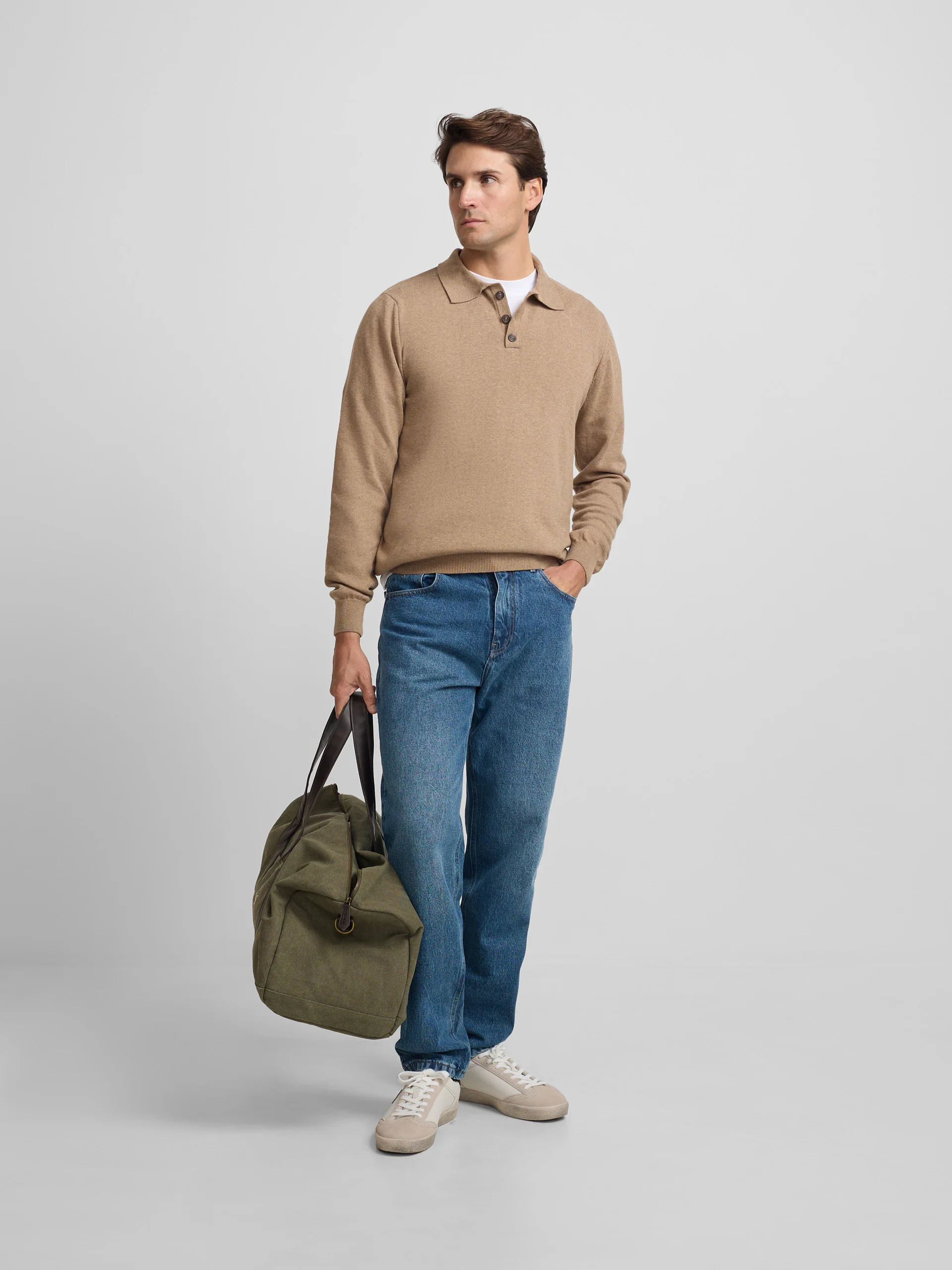Jersey cuello polo beige claro - Image 3