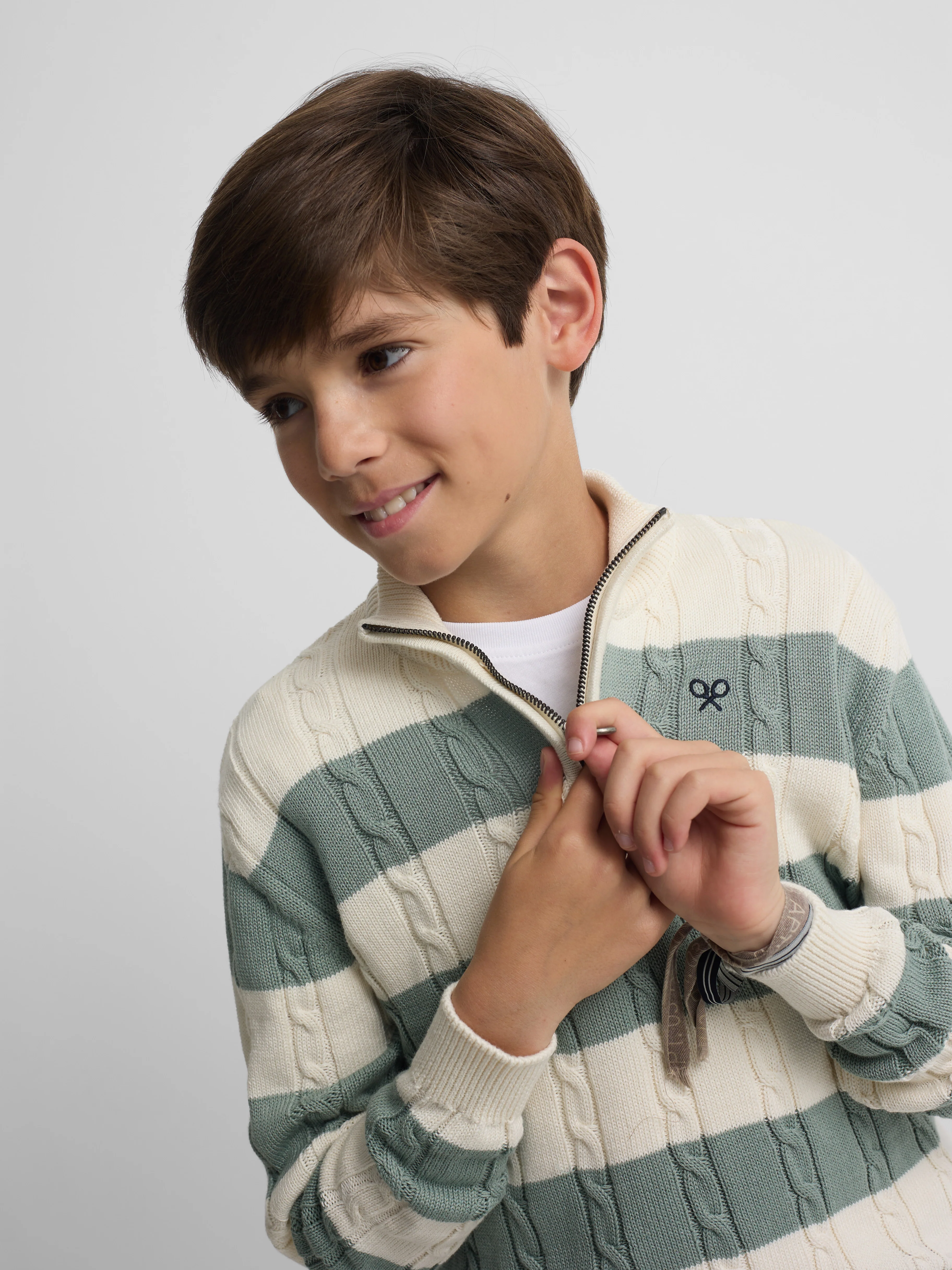 Jersey kids media cremallera raya verde medio