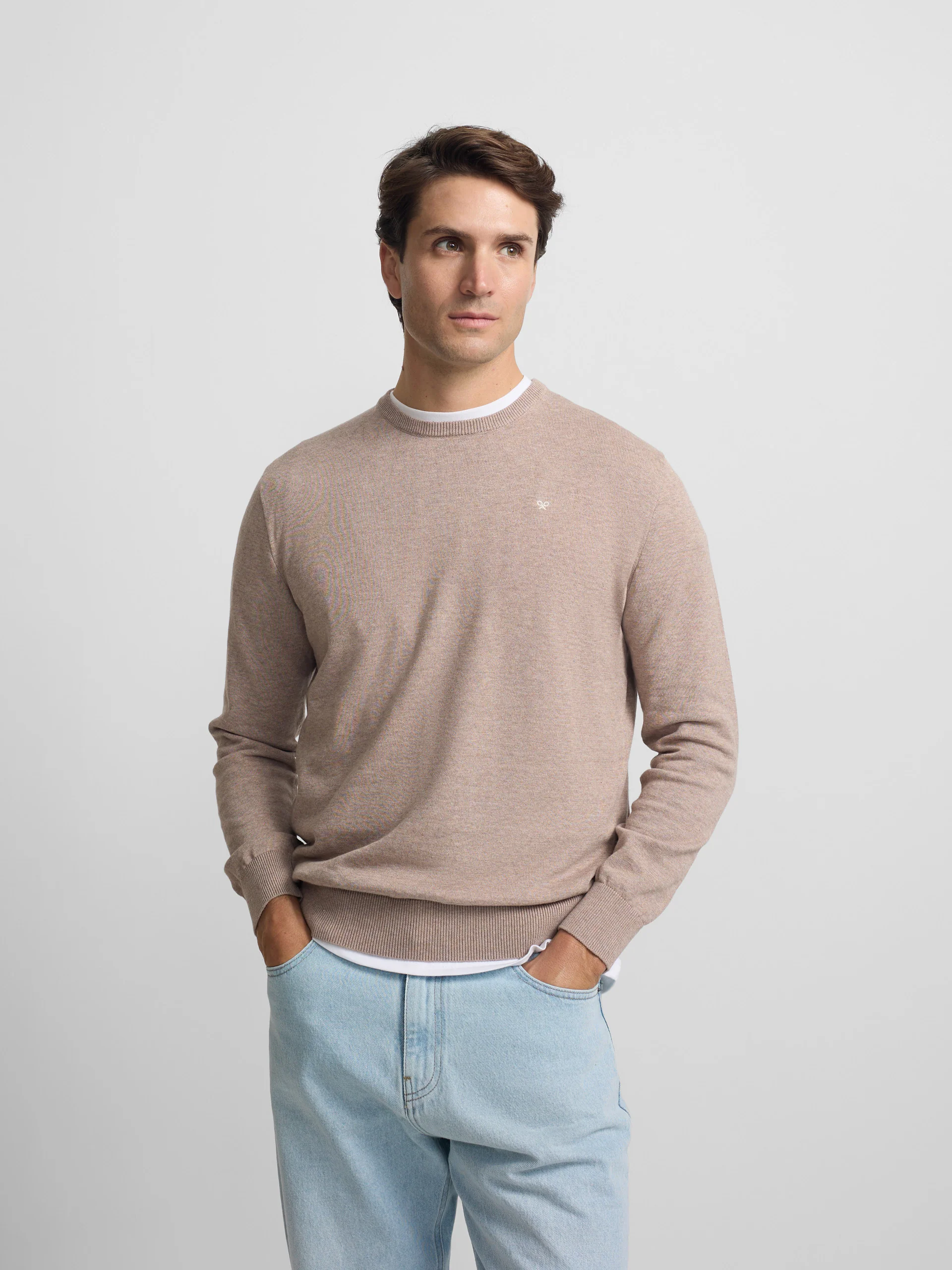 Jersey liso cuello caja beige medio - Image 3