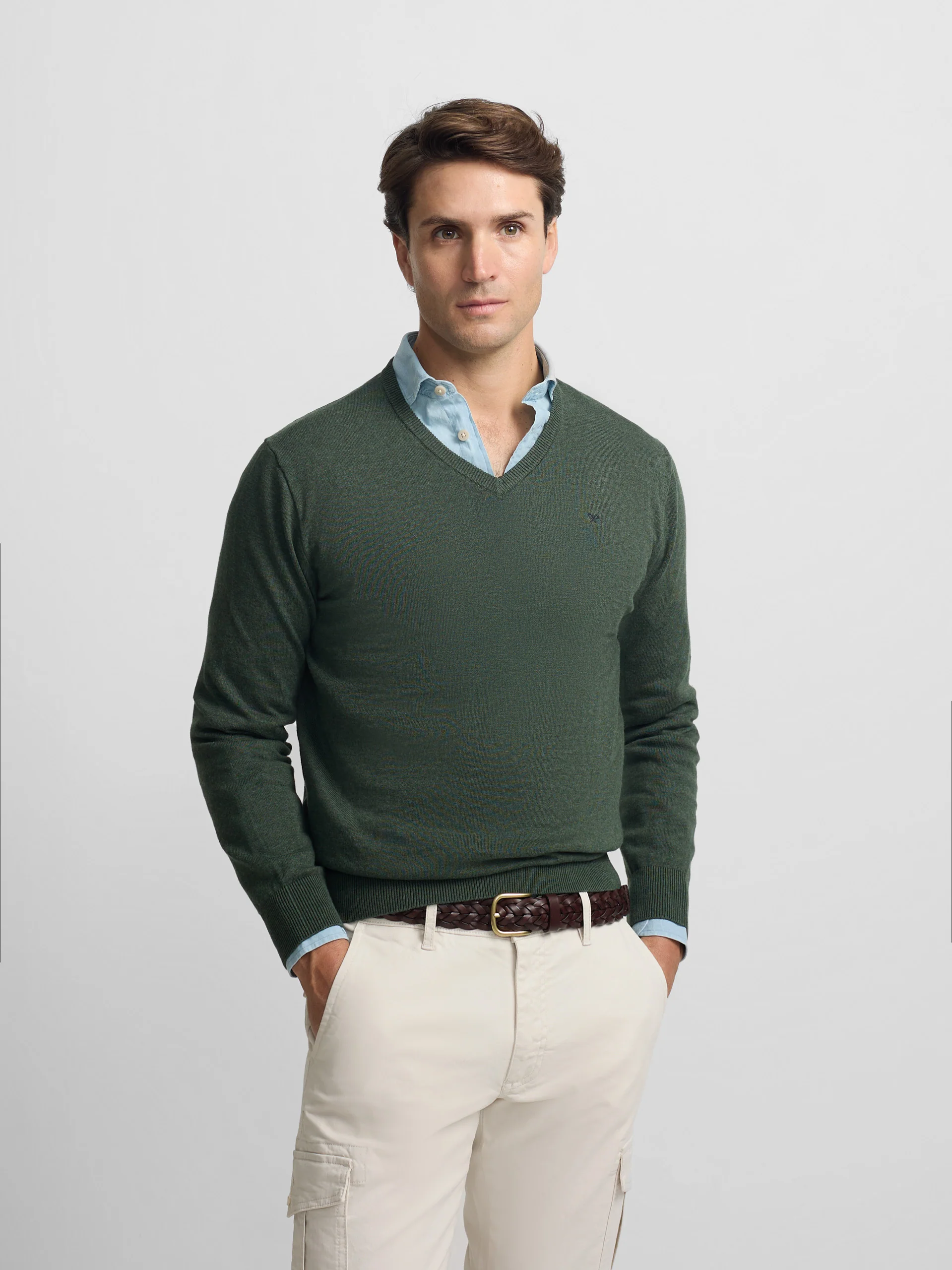 Jersey liso cuello pico verde oscuro - Image 3