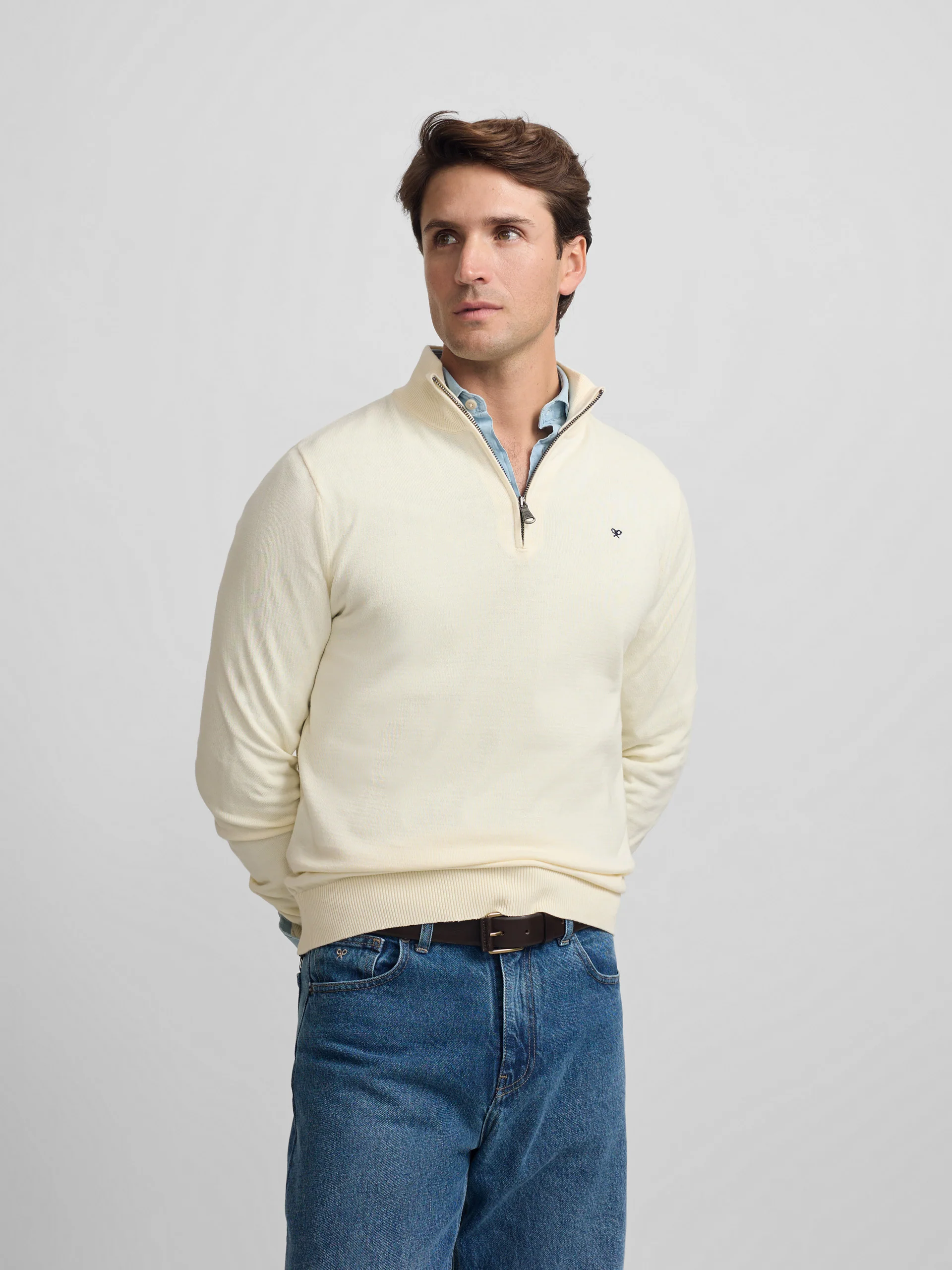 Jersey liso media cremallera crema - Image 3