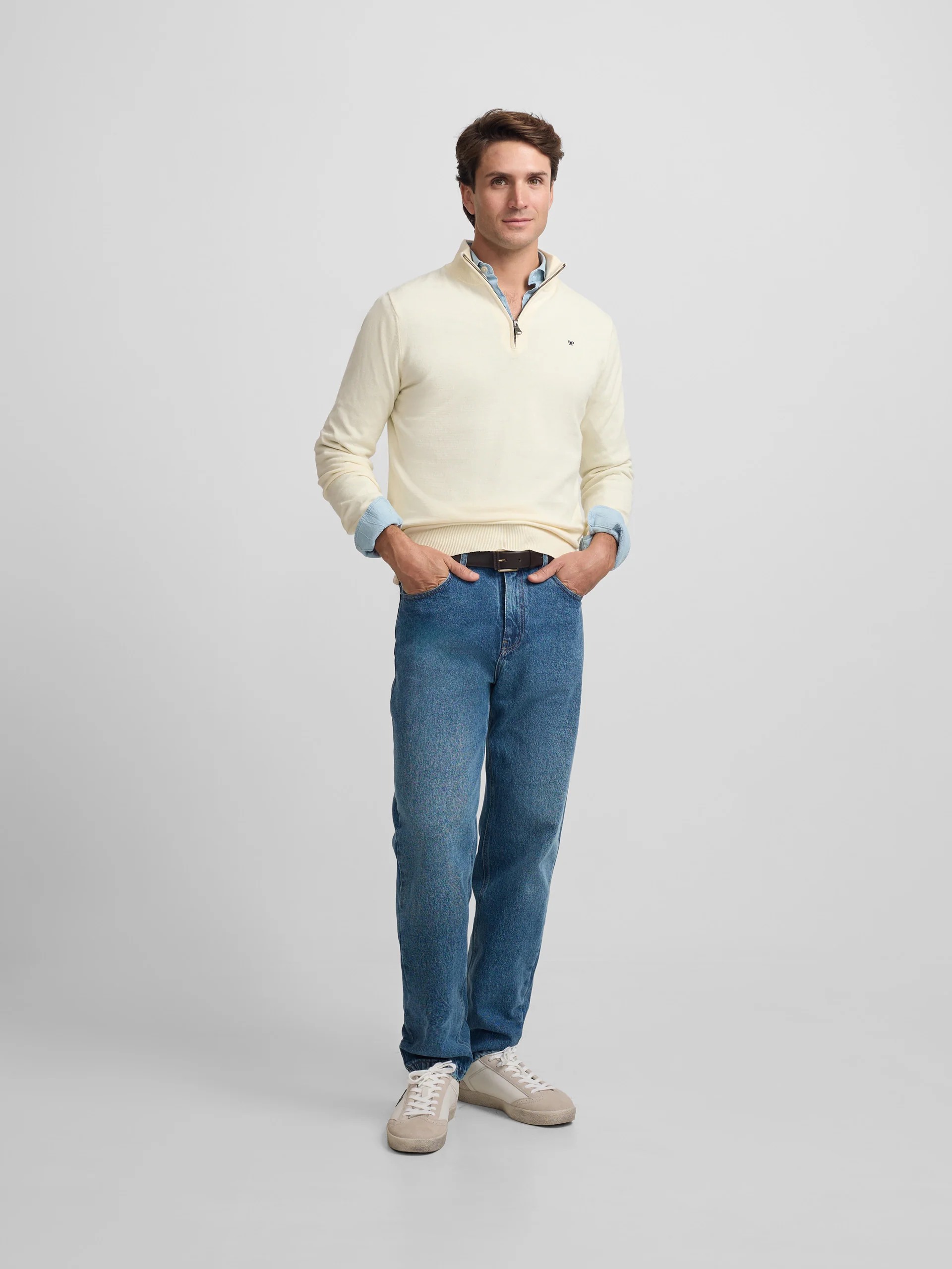 Jersey liso media cremallera crema - Image 4