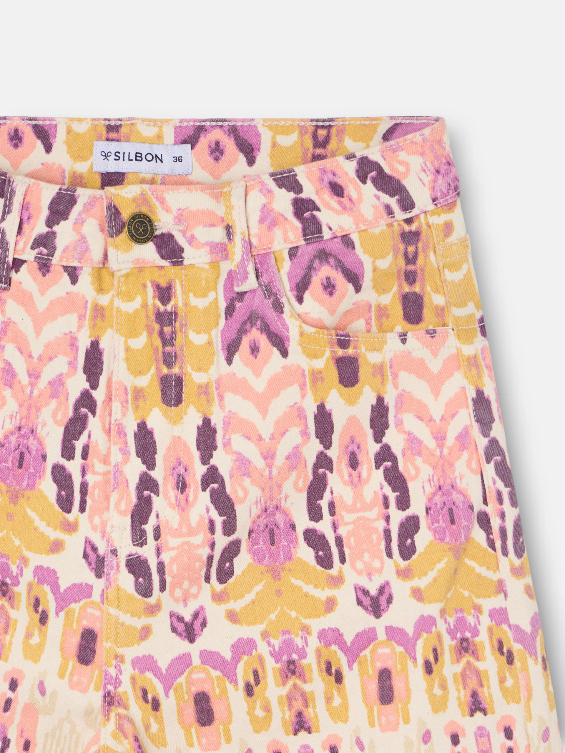 Pantalon denim estampado ikat rosas - Image 2