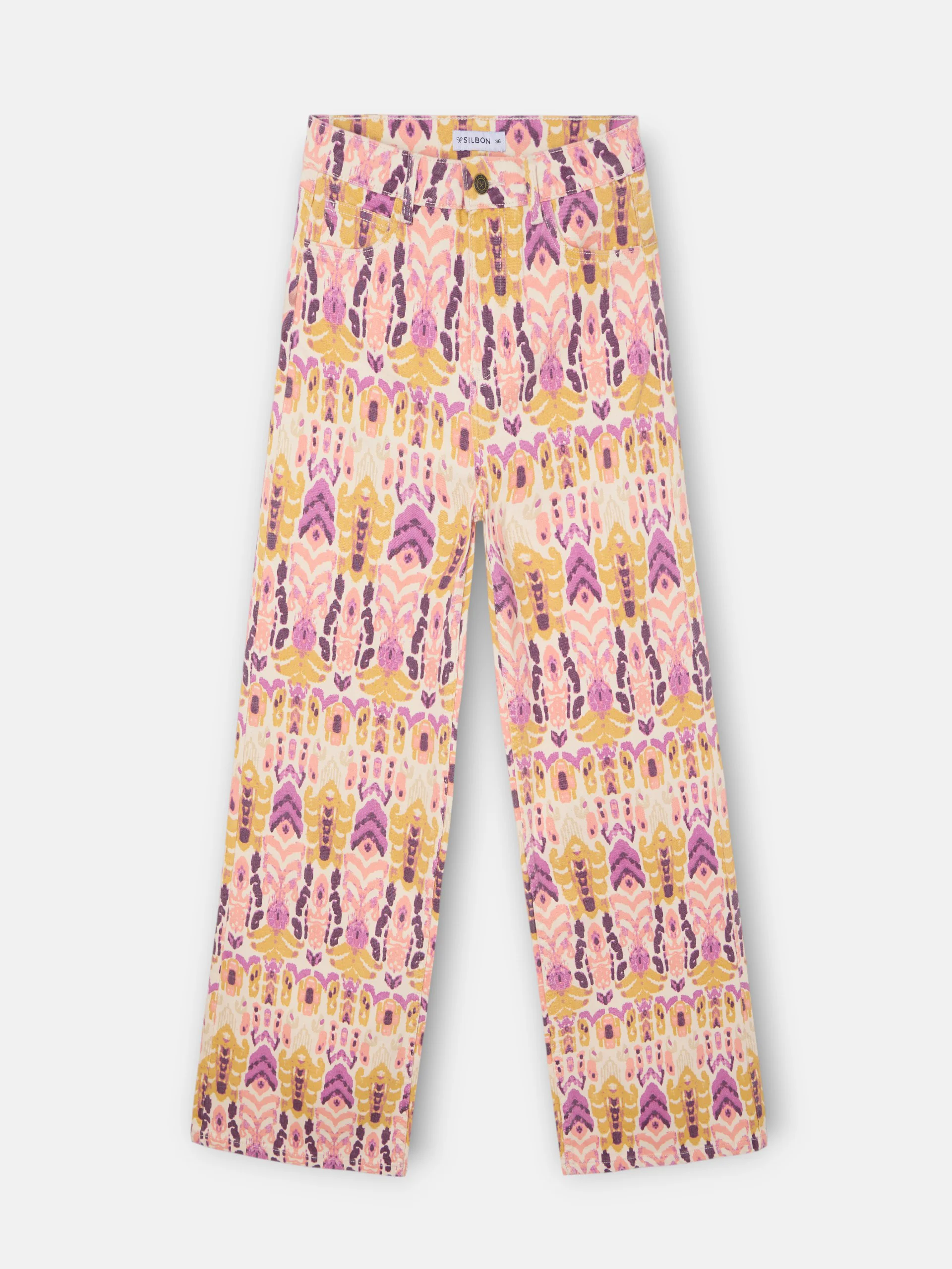 Pantalon denim estampado ikat rosas - Image 7