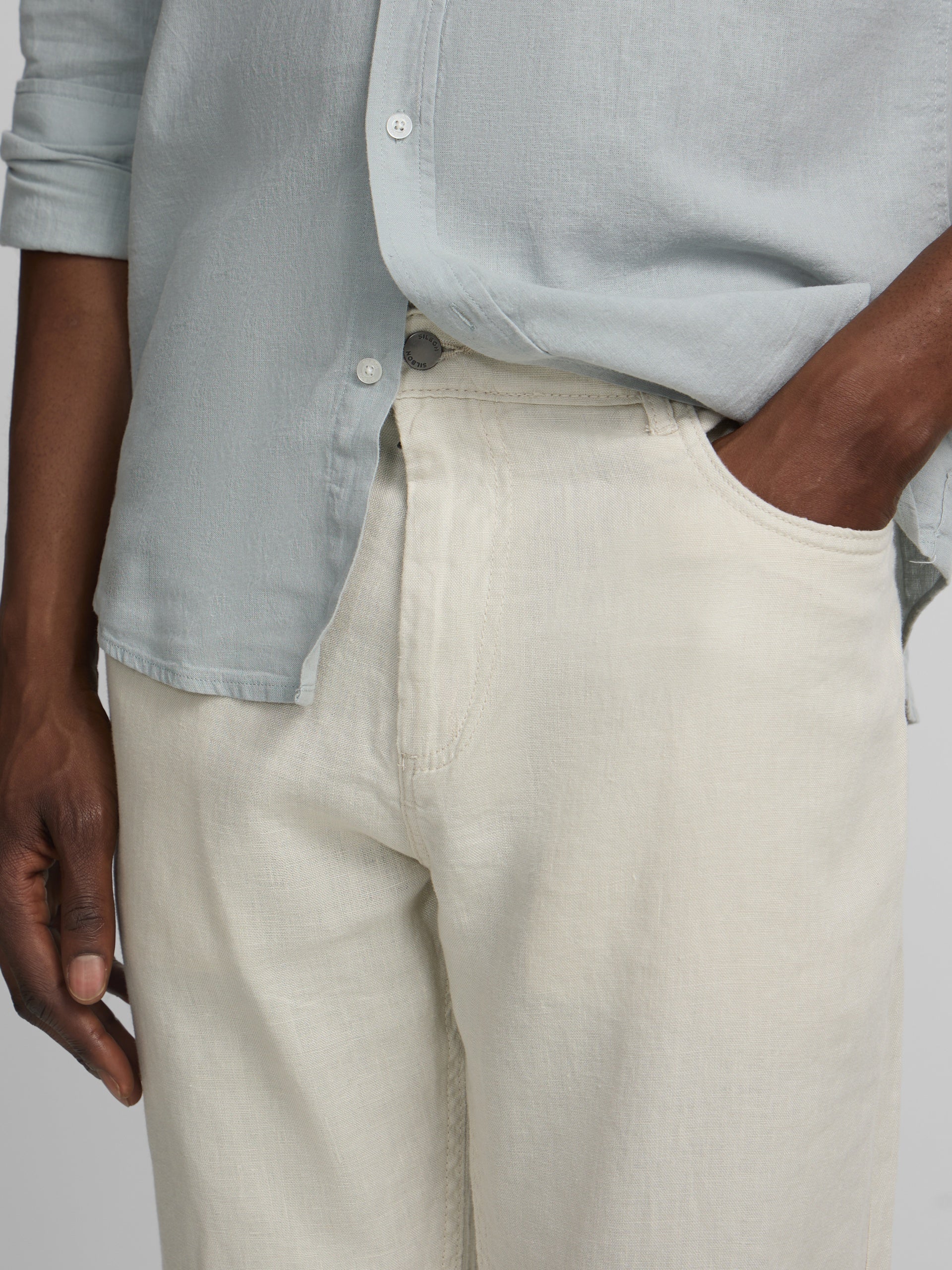 Pantalon sport cinco bolsillos lino piedra - Image 5