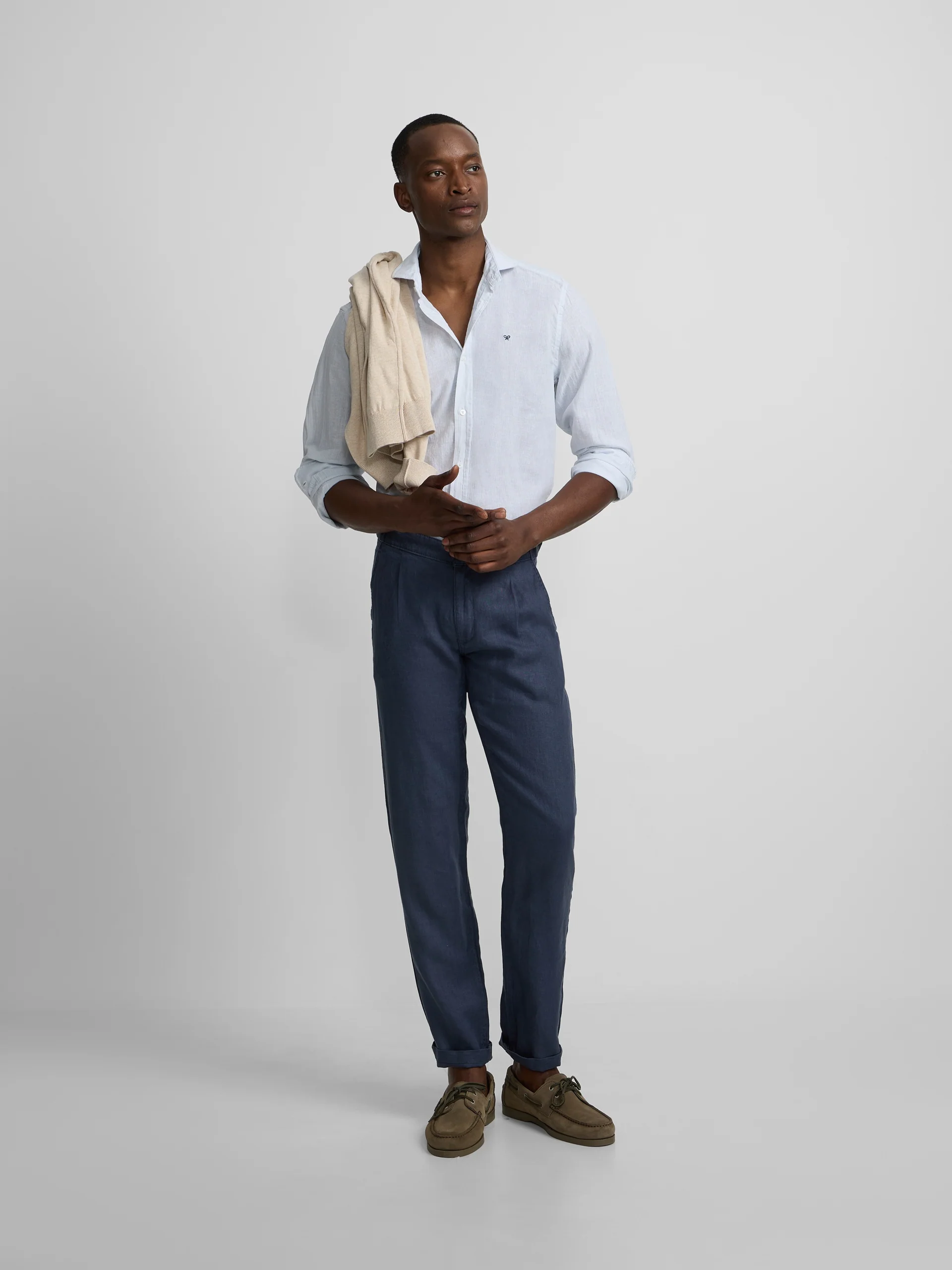 Pantalon sport pinza lino azul indigo