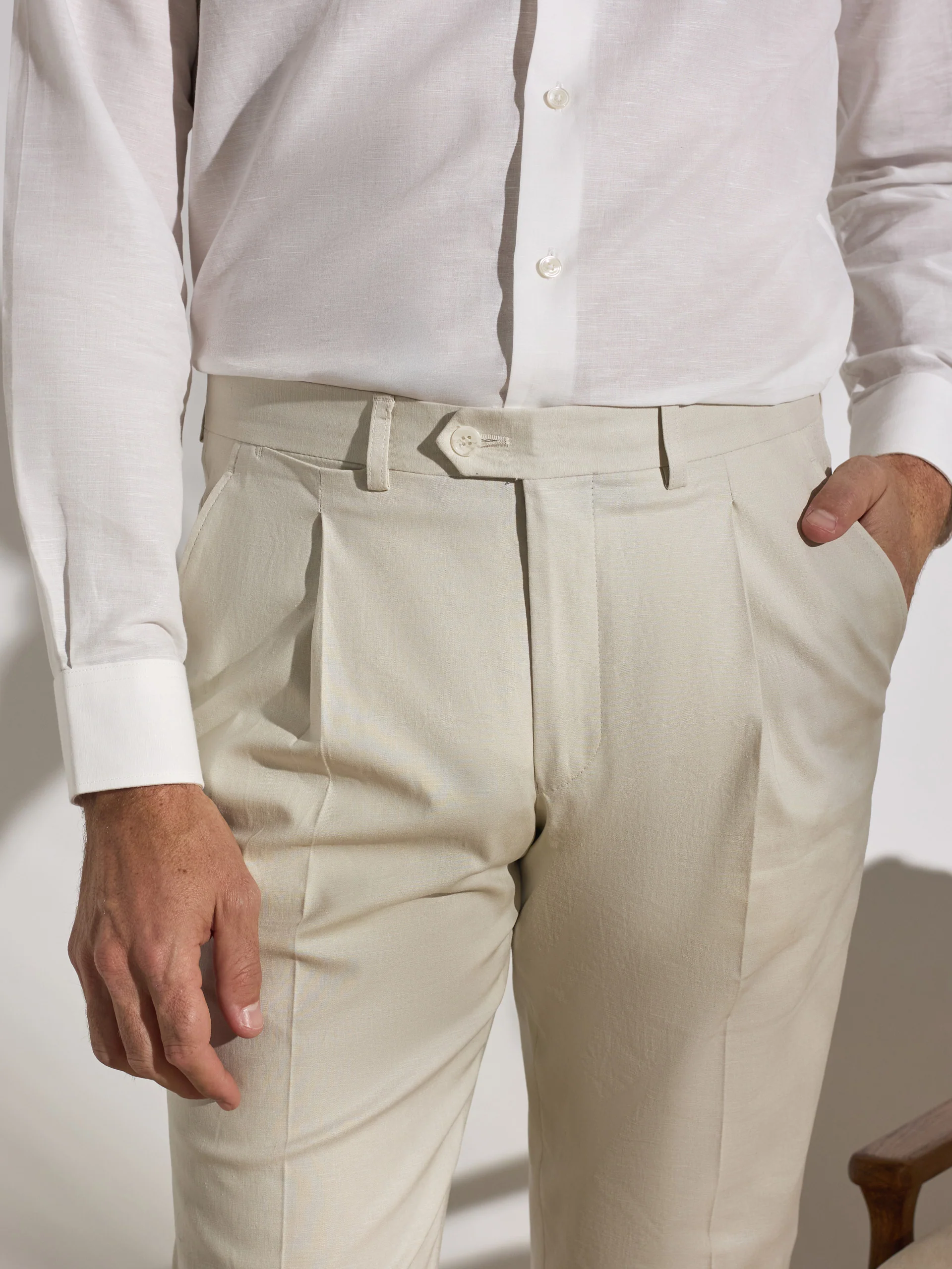 Pantalon traje unique lino piedra - Image 2