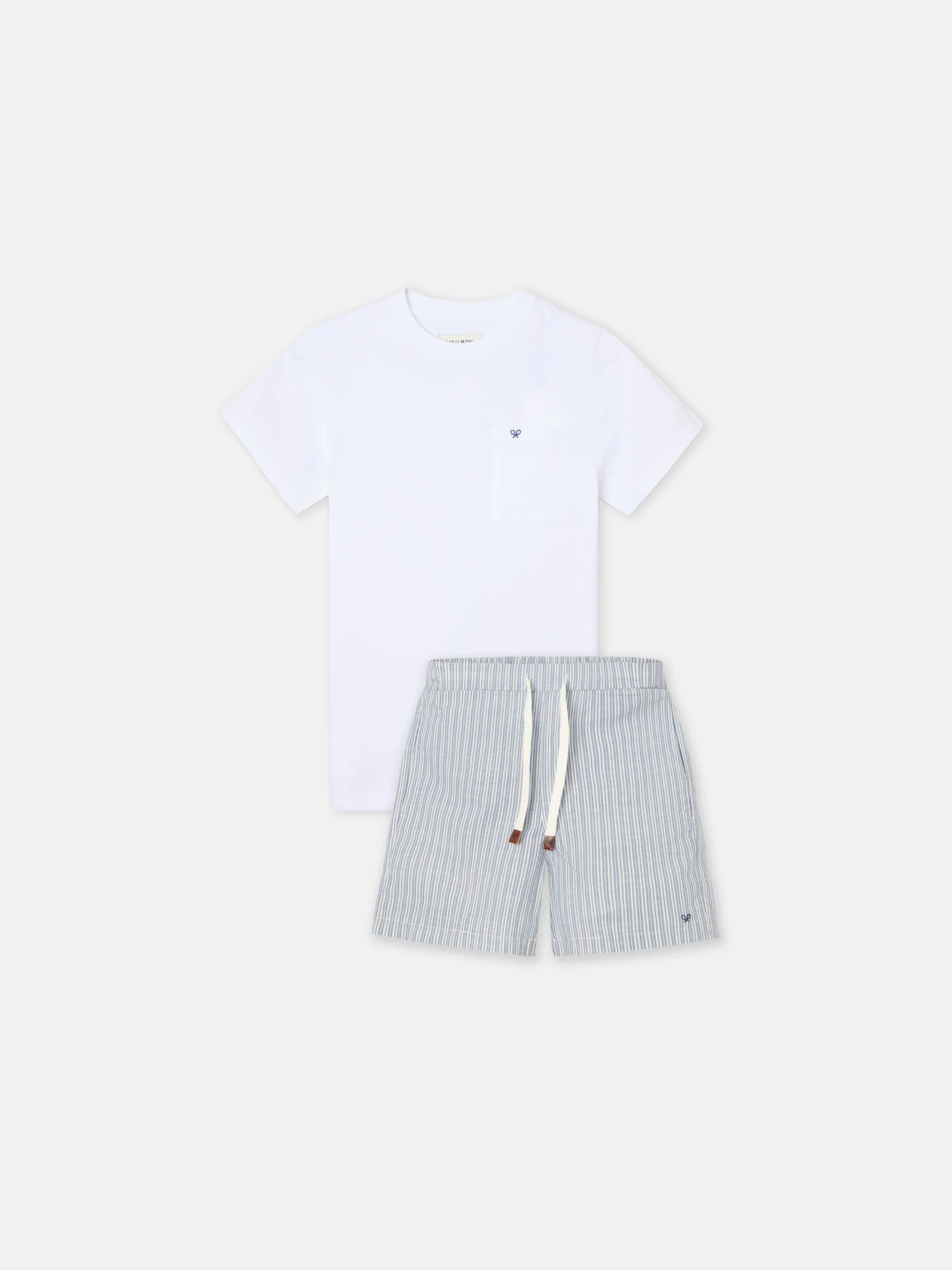 Pijama kids corto bolsillo rayas azul gris