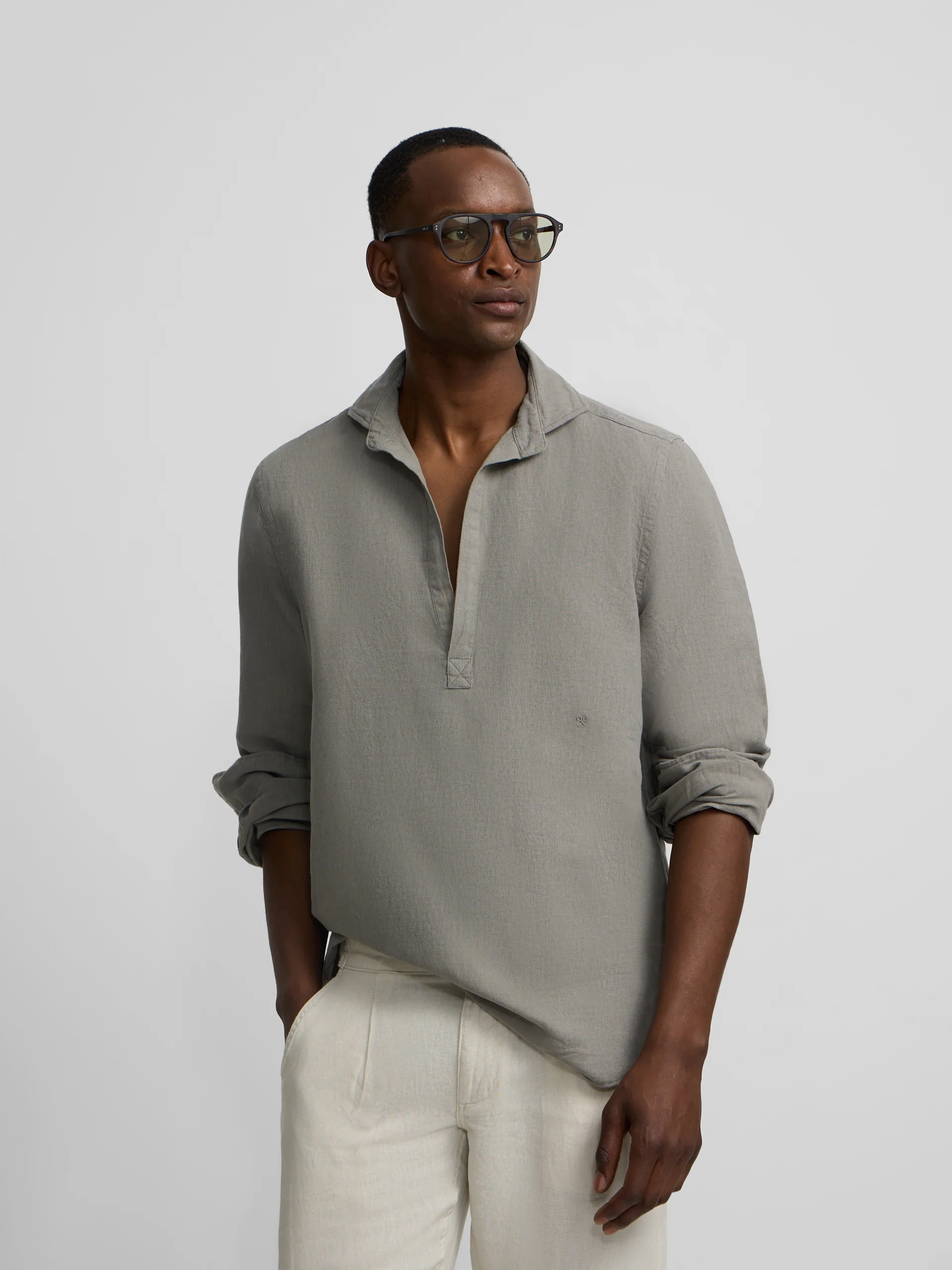 Polera lino lisa verde