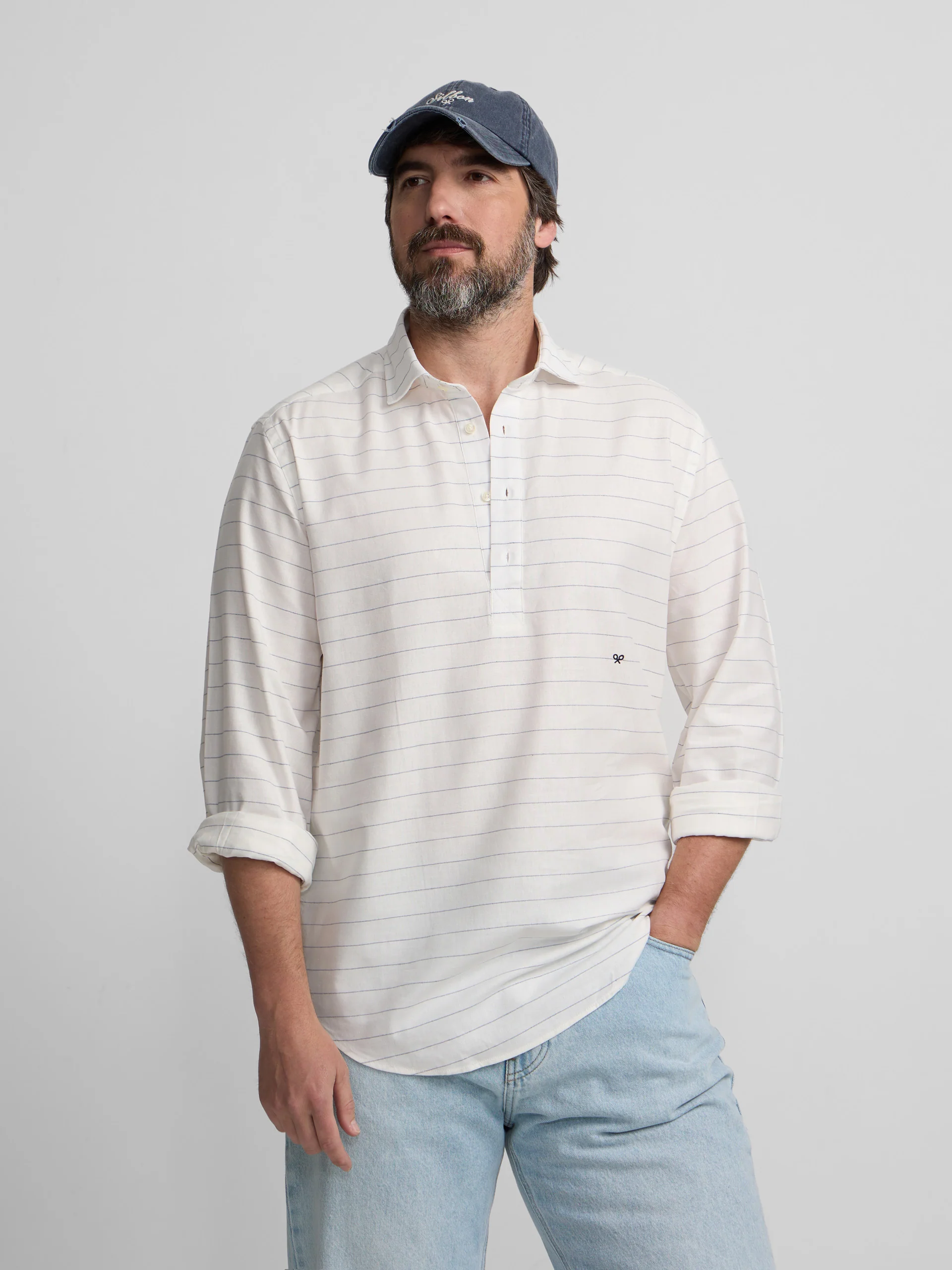 Polera sport lino rayas ancha azul - Image 3